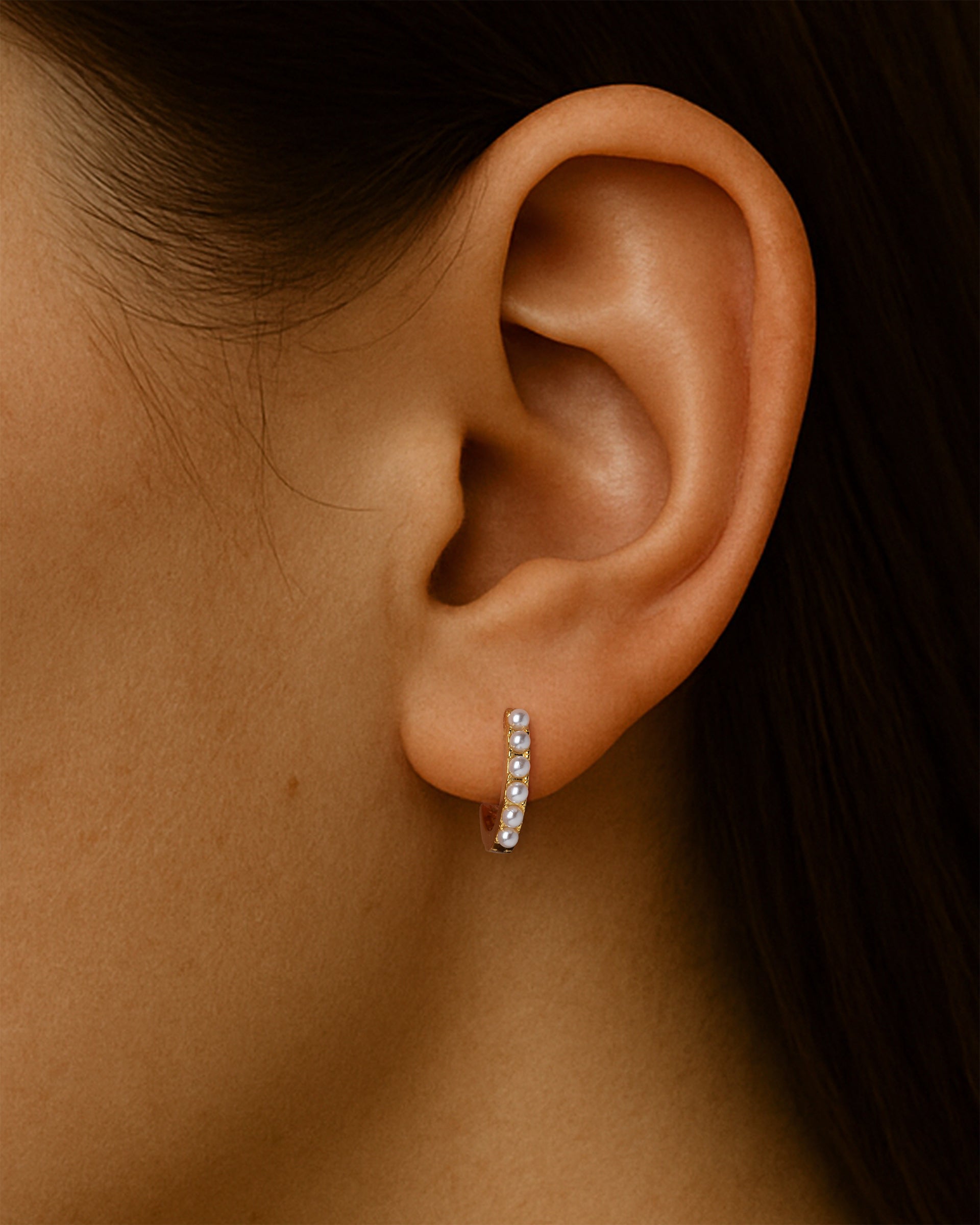 Dotted Pearl Hoops in Gold — alternate view