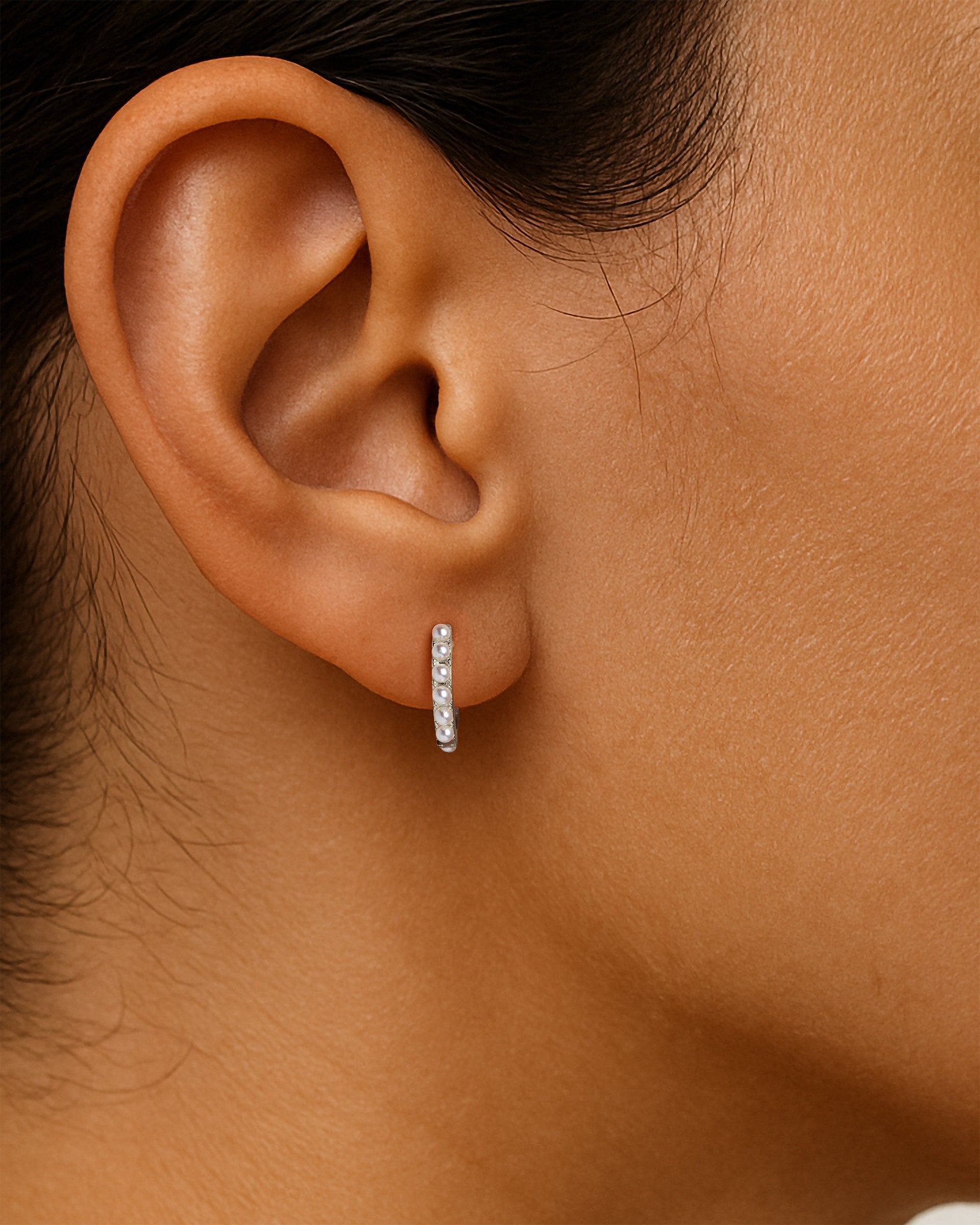 Dotted Pearl Hoops in Silver — alternate view