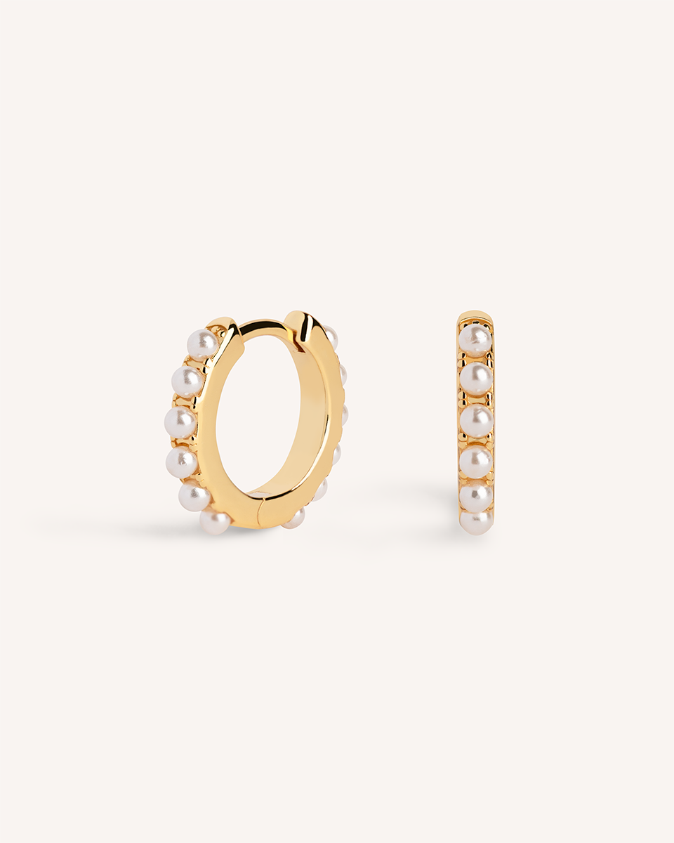 Dotted Pearl Hoops in Gold