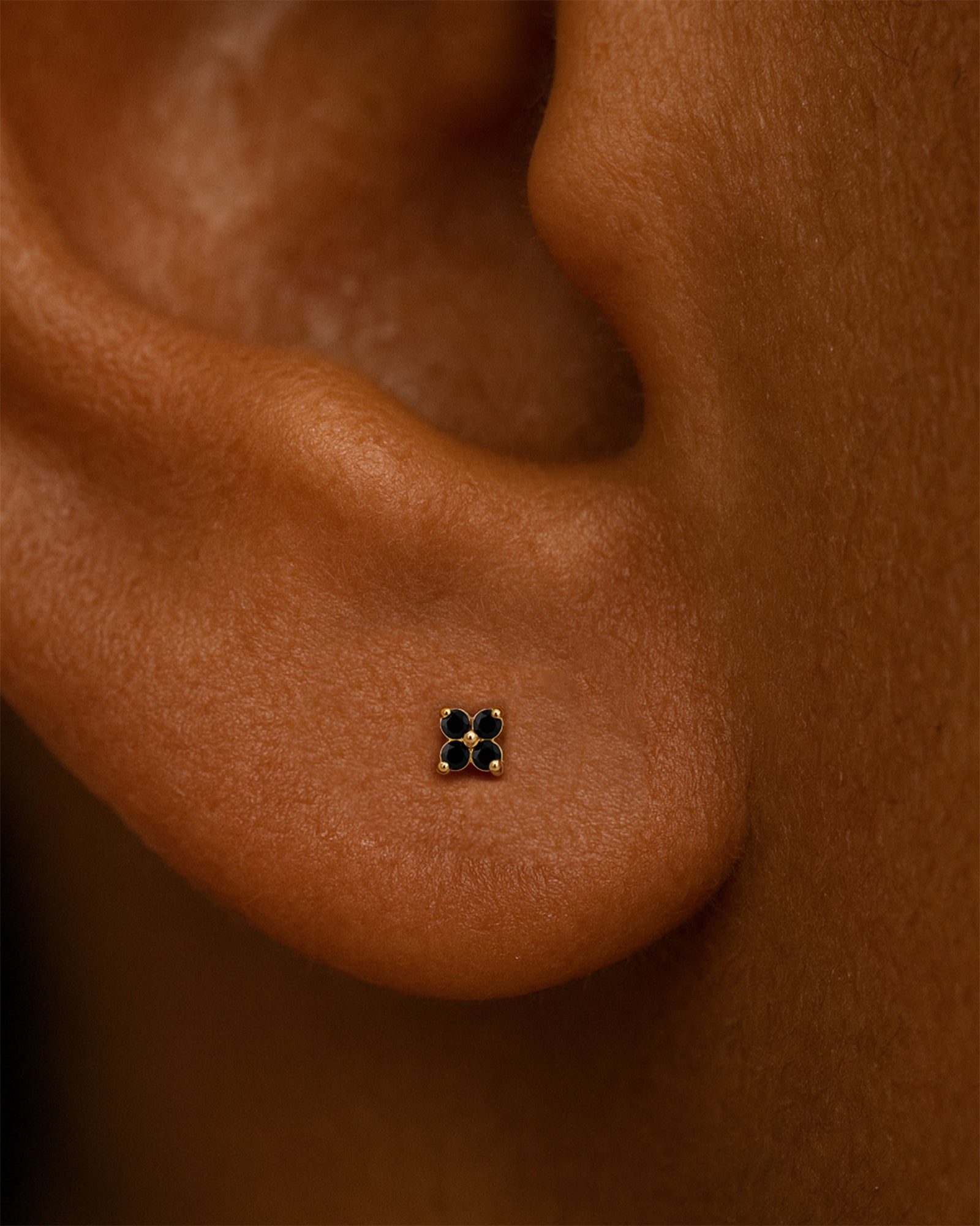 Flower Barbell Stud in Gold — Onyx — alternate view