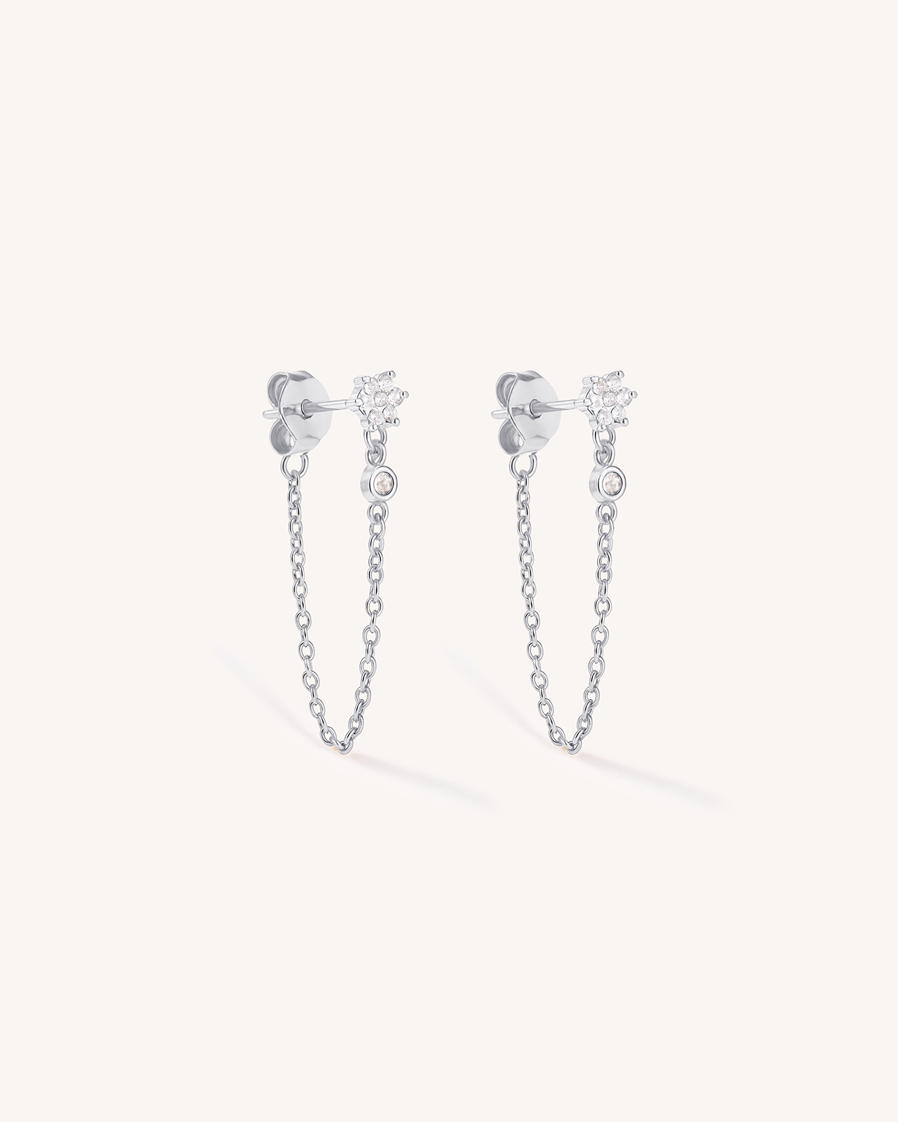 Flower Chain Stud Earrings in Silver
