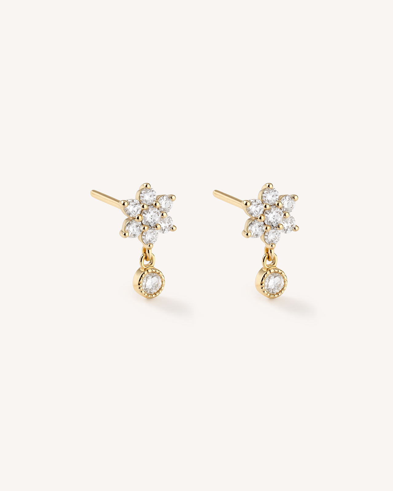 Flower Dangle Studs in Gold