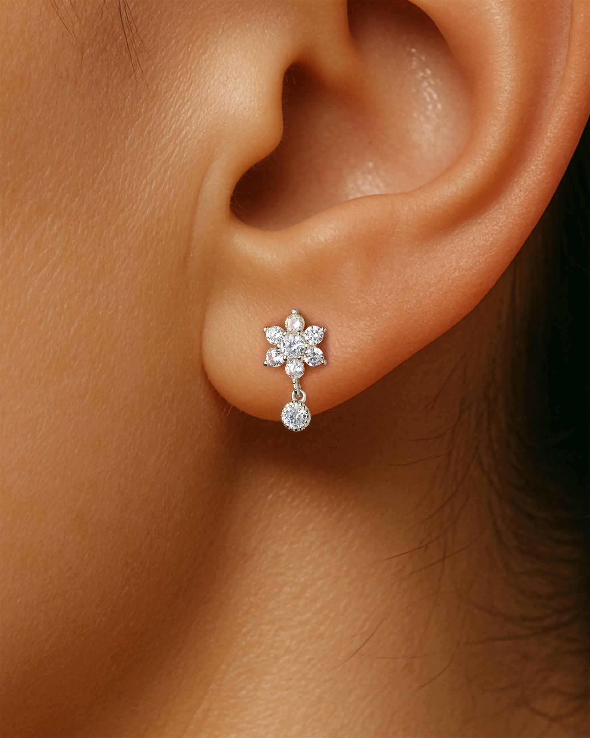 Flower Dangle Studs in Silver — alternate view