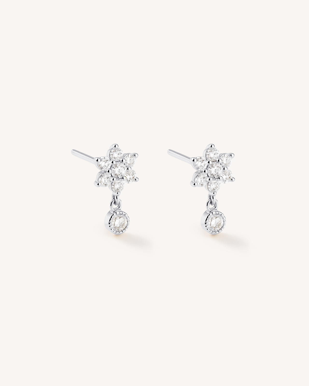 Flower Dangle Studs in Silver