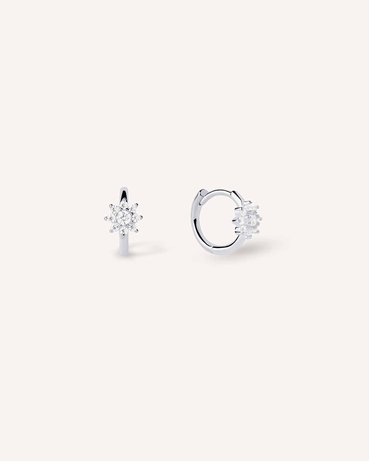 Flower Huggie Hoops in Silver