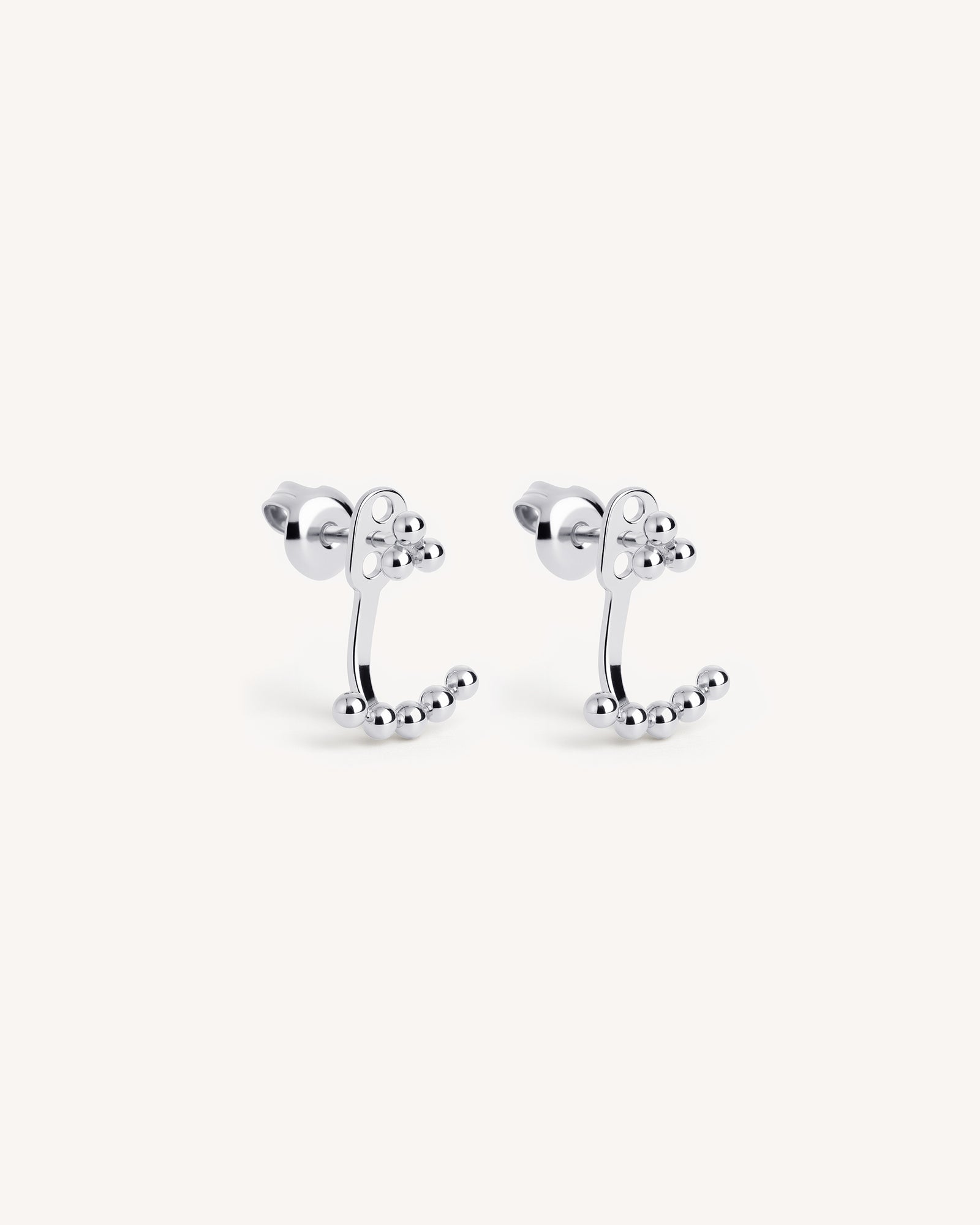 Foam Ear Jacket Stud Earrings in Silver