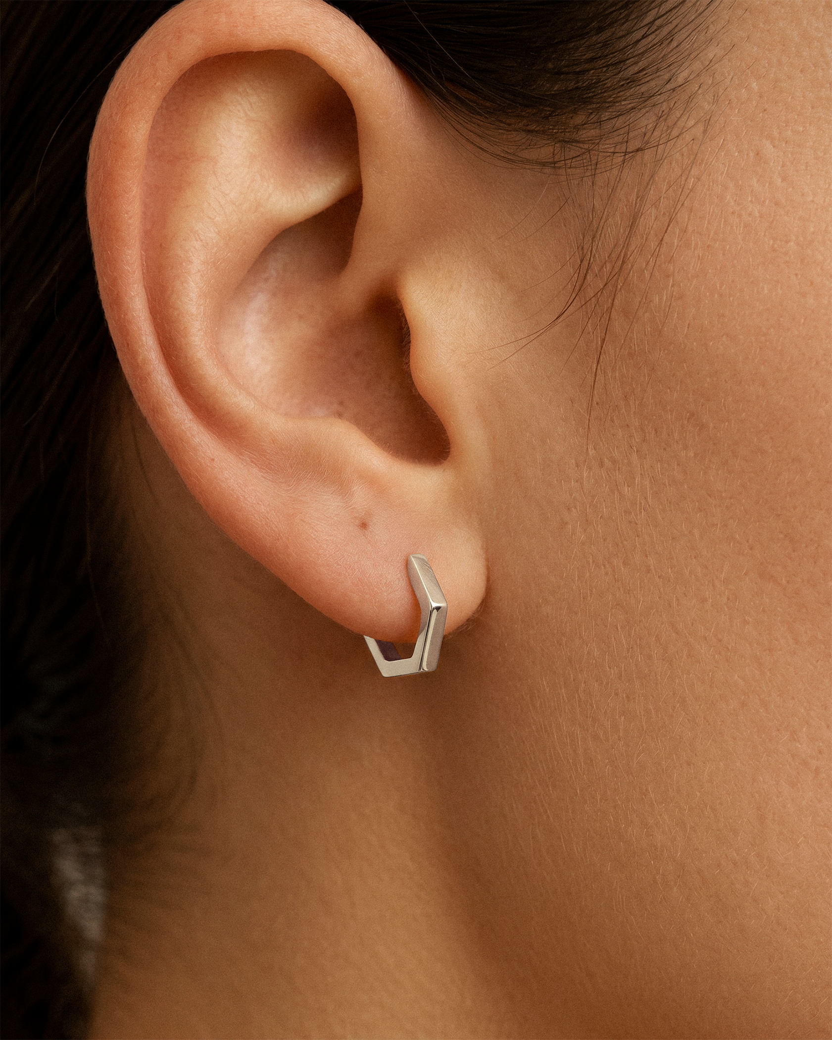 Hexagon Hoops in Silver — alternate view