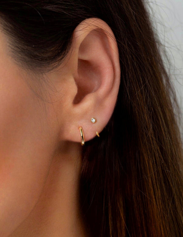Mini Bezel Open Huggie Earrings