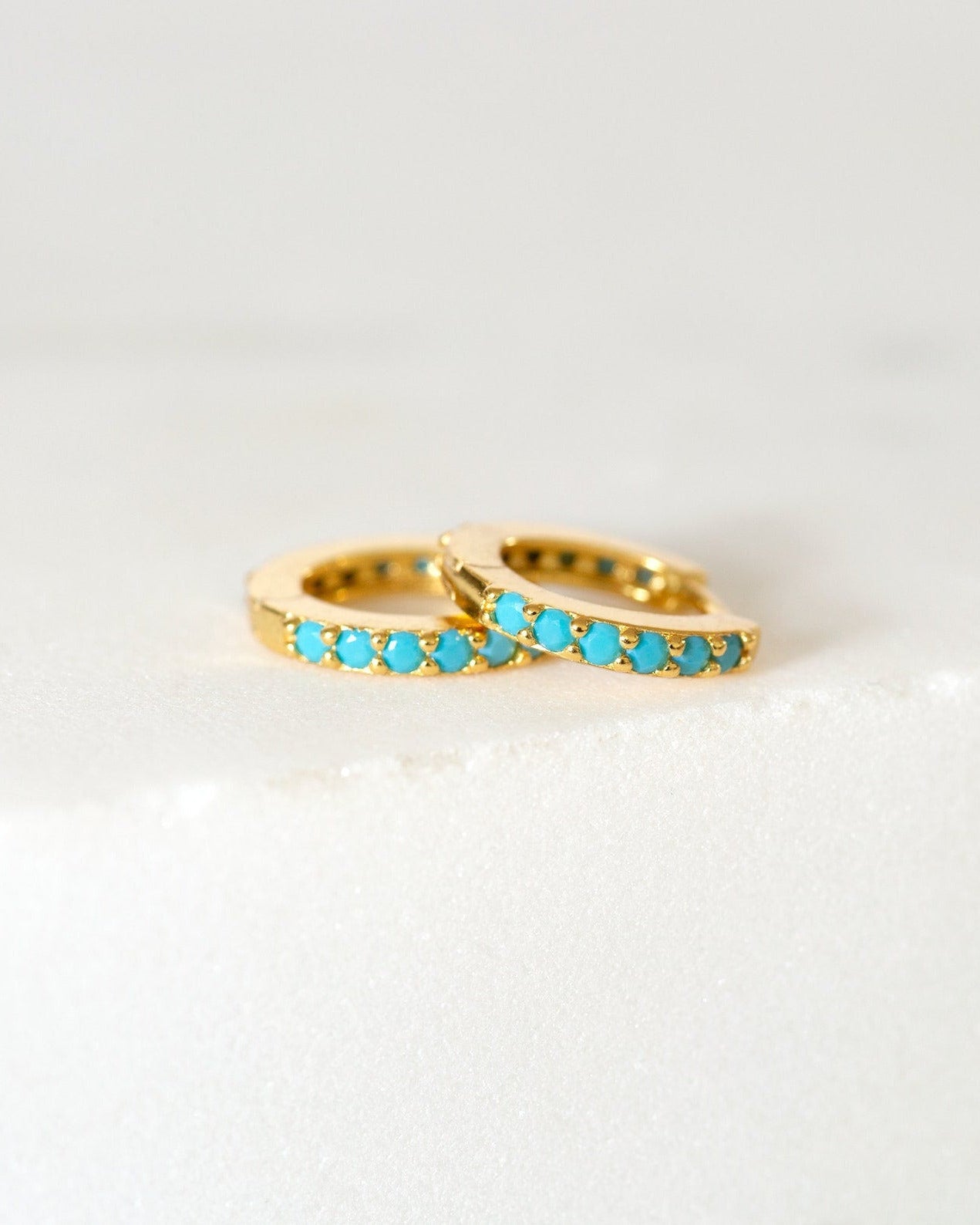 Mini Pave Huggie Hoops in Gold — Turquoise — alternate view