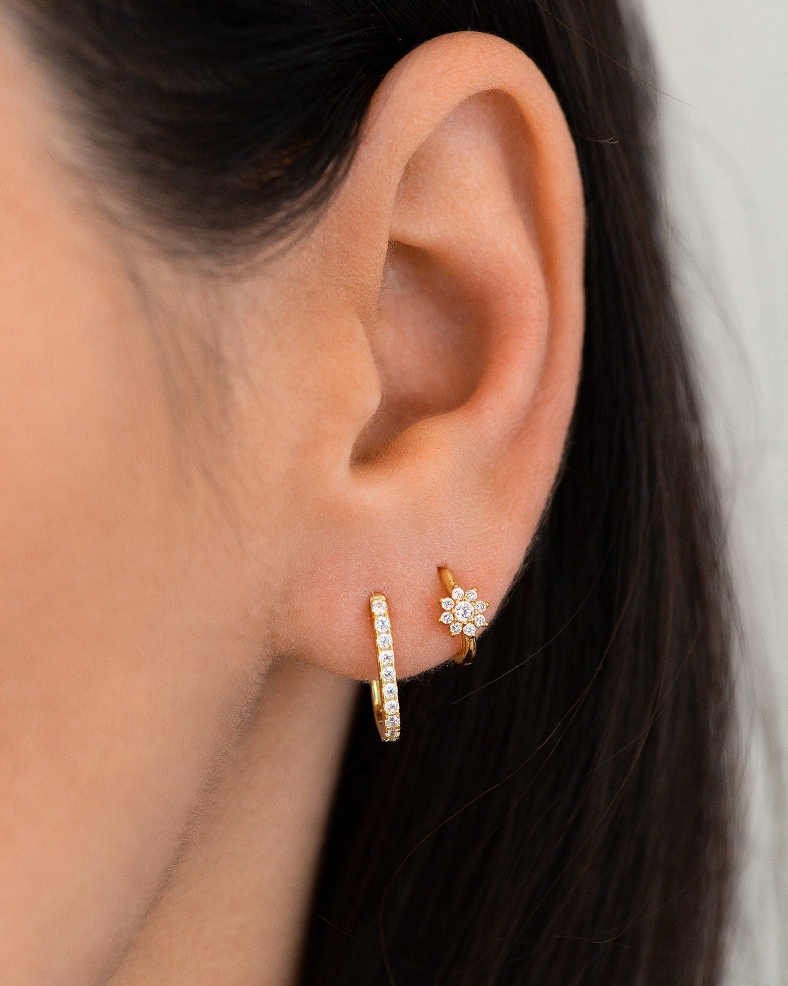 Flower Huggie Hoops in Silver — alternate view