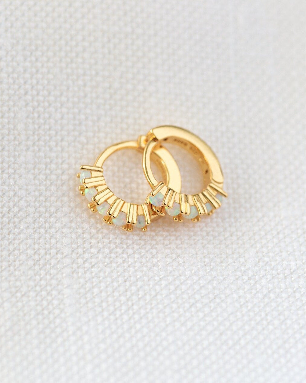 Opal Huggie Hoops in Gold — alternate view