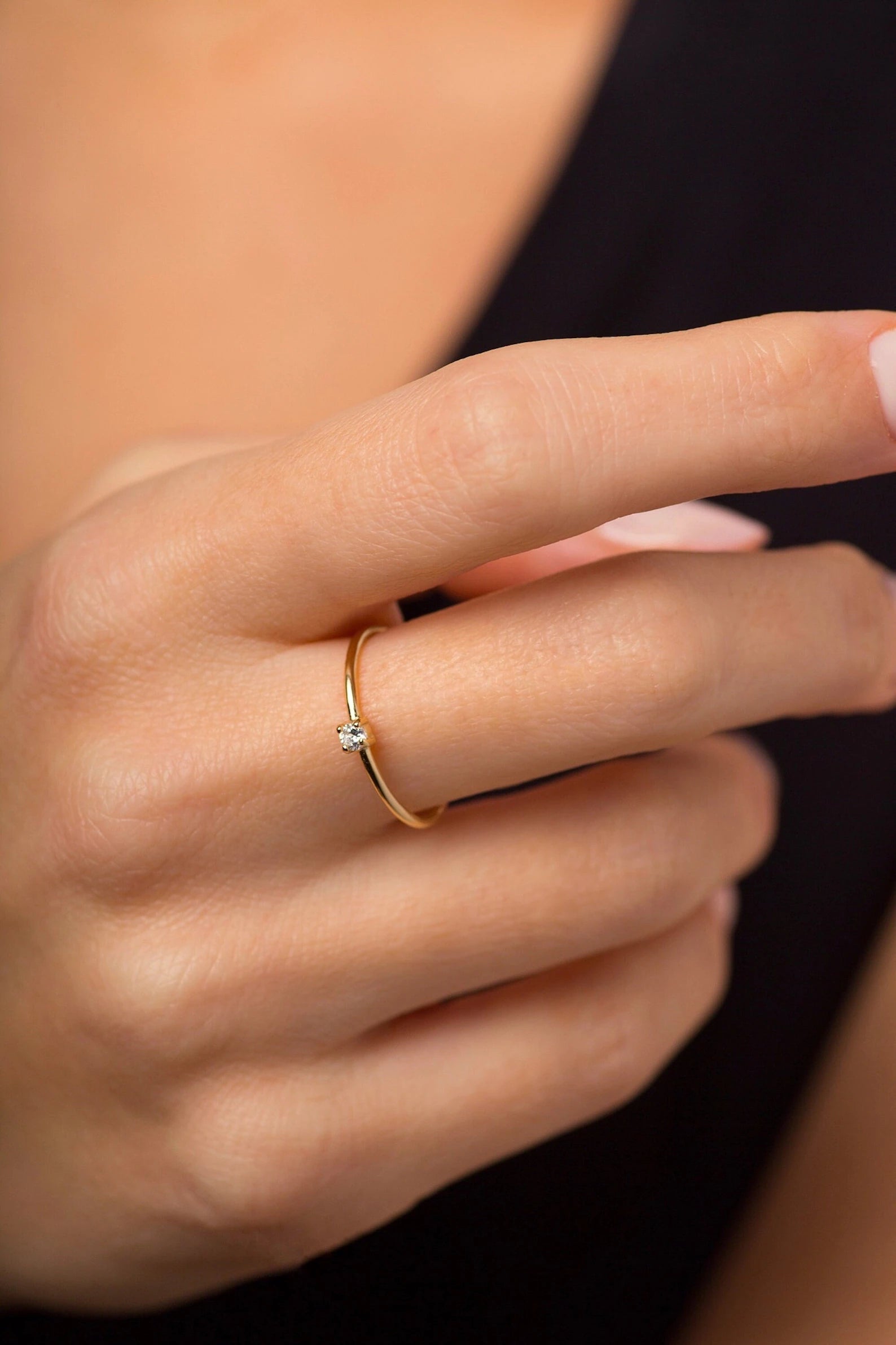Mini Solitaire Ring in Gold — Crystal — alternate view