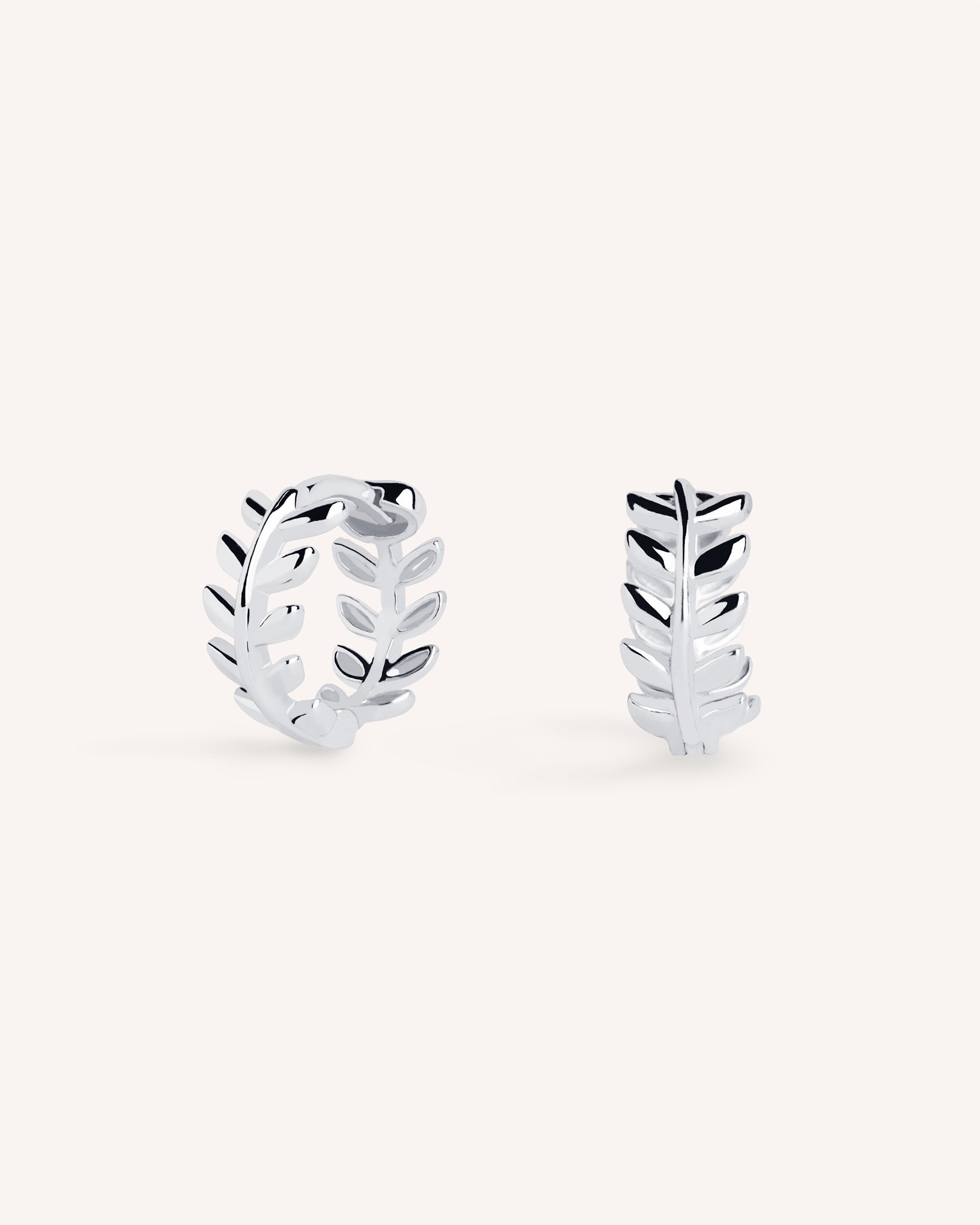 Leaf Huggie Hoops in Silver