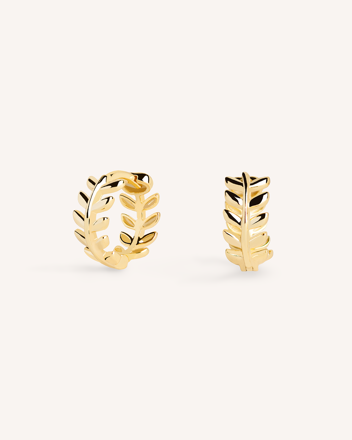 Leaf Huggie Hoops in Gold