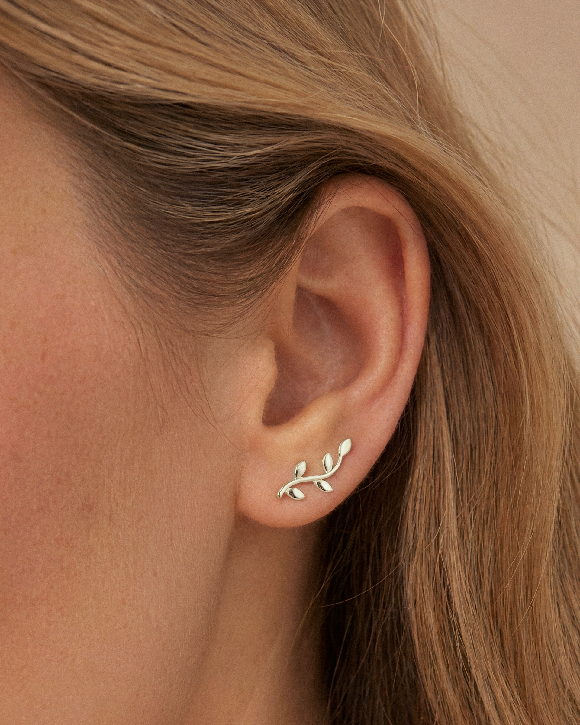 Leaf Ear Climber Earrings in Silver — alternate view