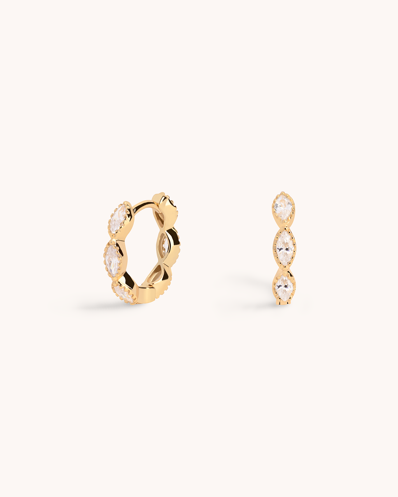 Marquise Huggie Hoops in Gold