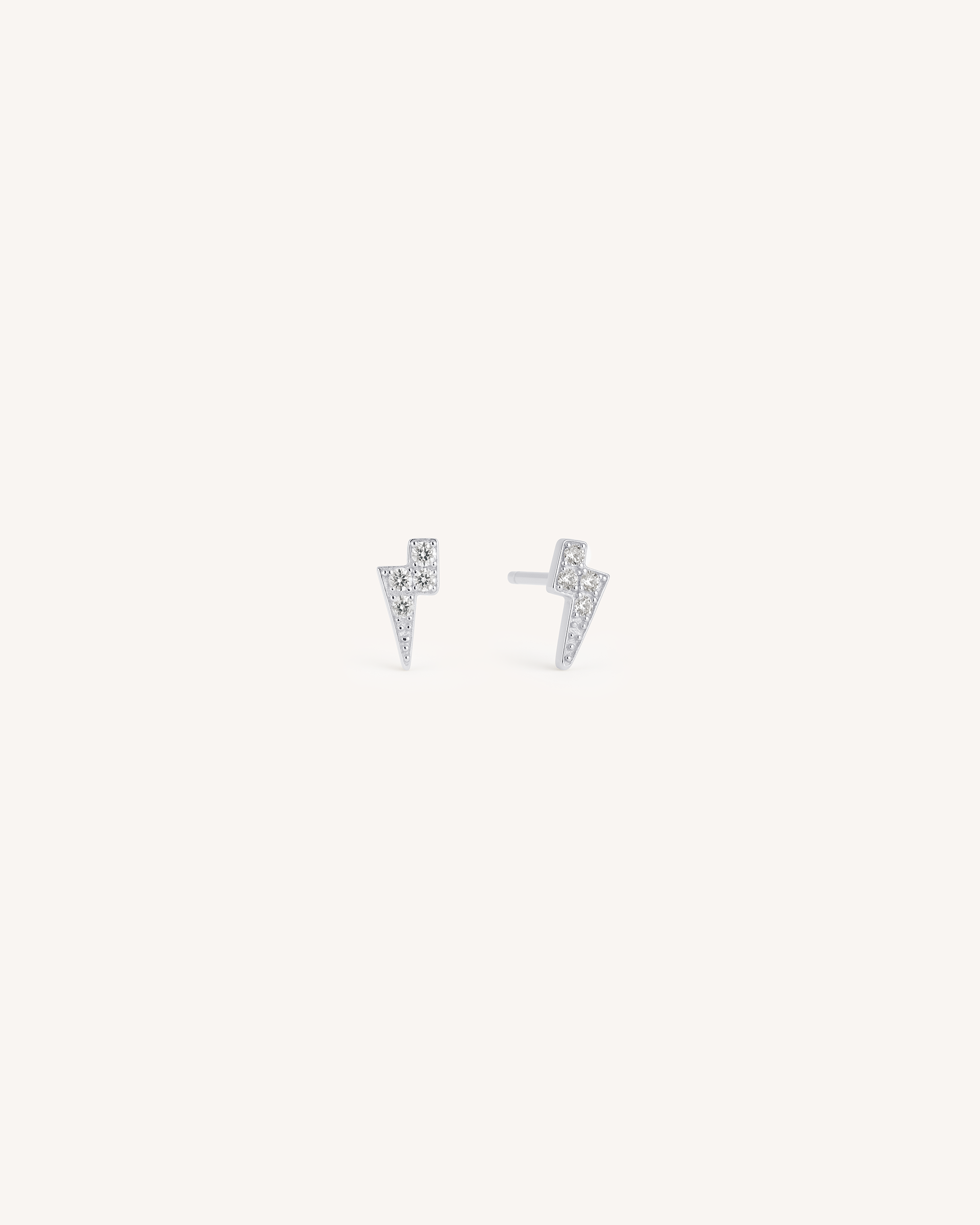 Mini Pave Lightning Studs in Silver