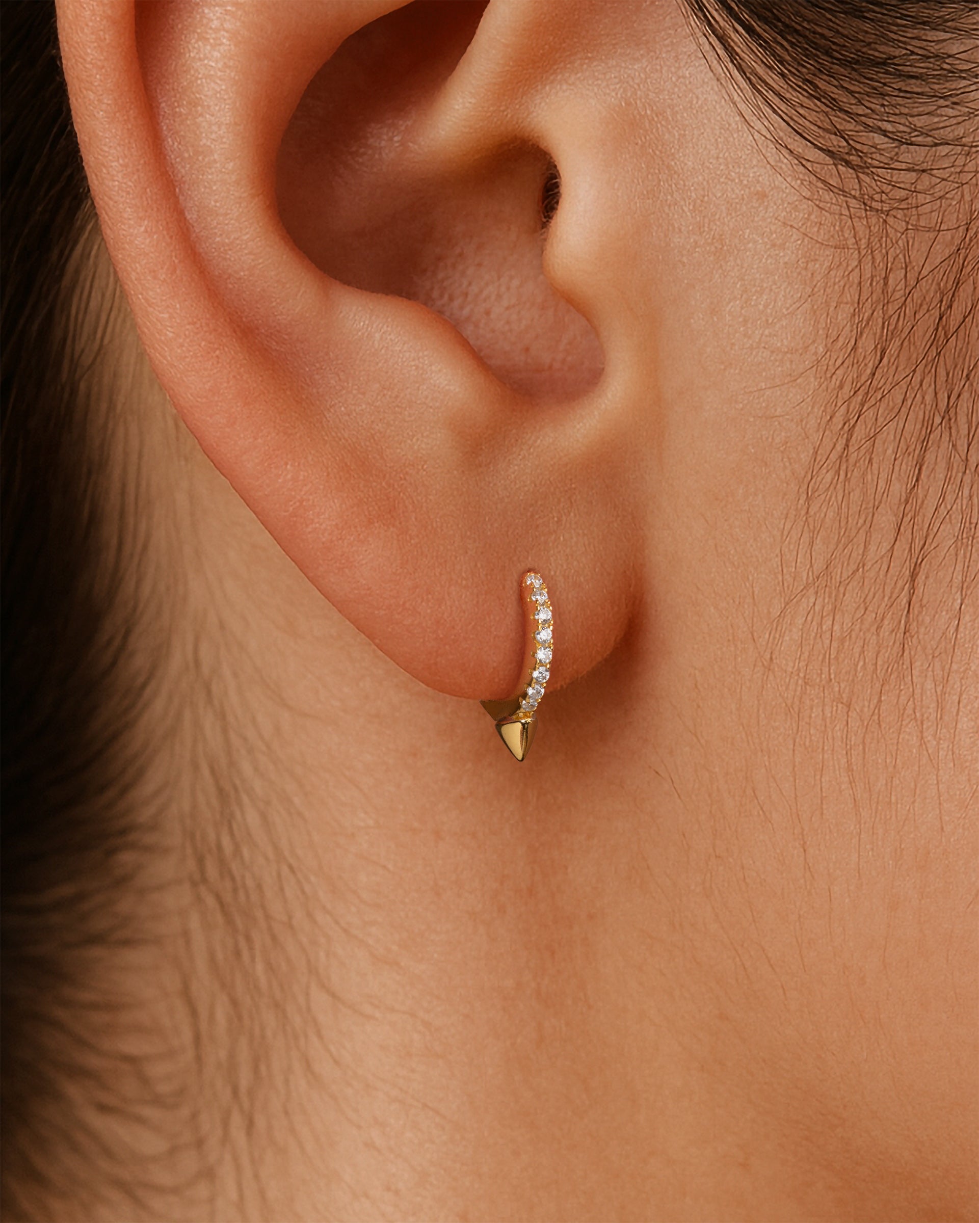 Mini Spike Pave Huggie Hoops in Gold — alternate view