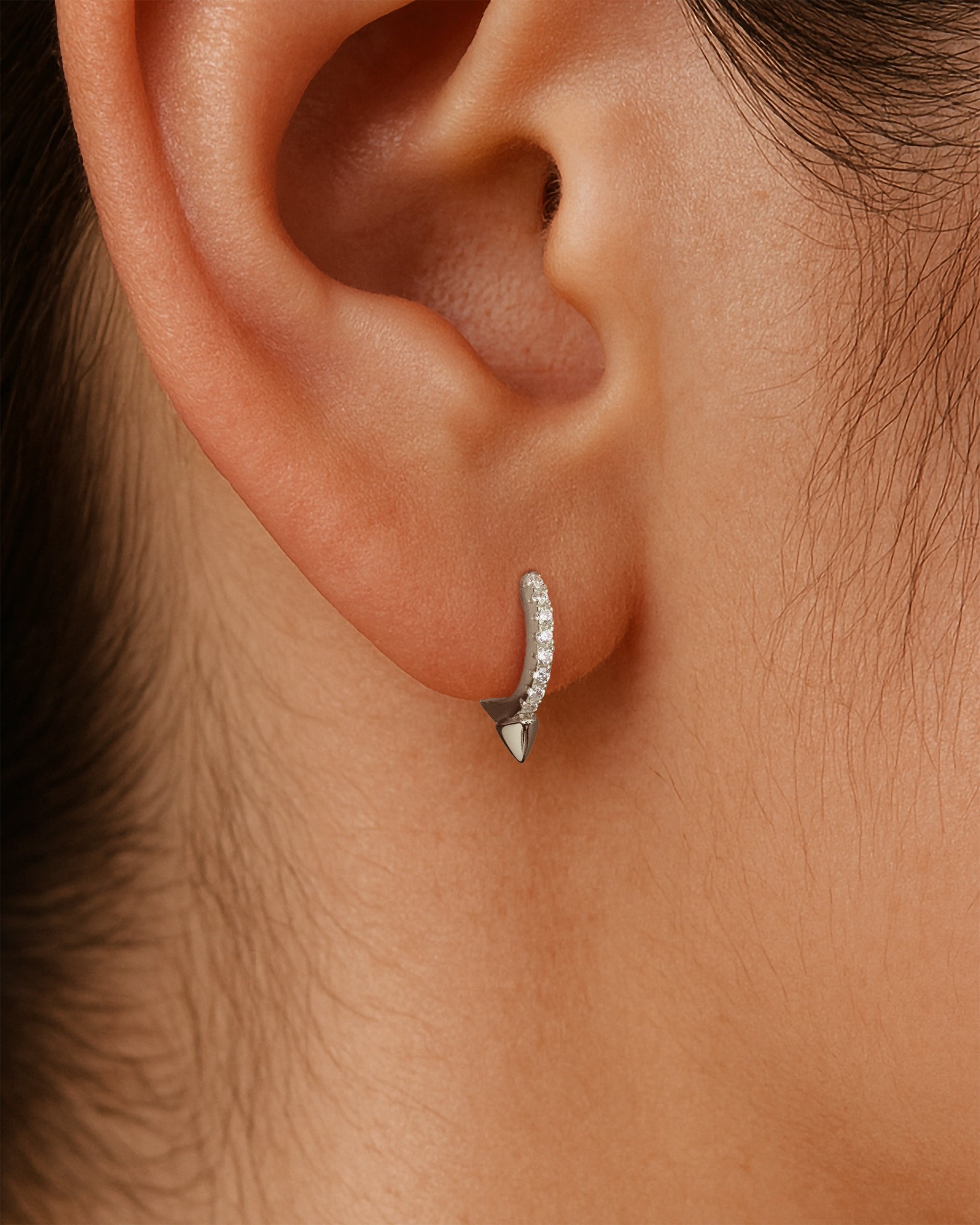 Mini Spike Pave Huggie Hoops in Silver — alternate view