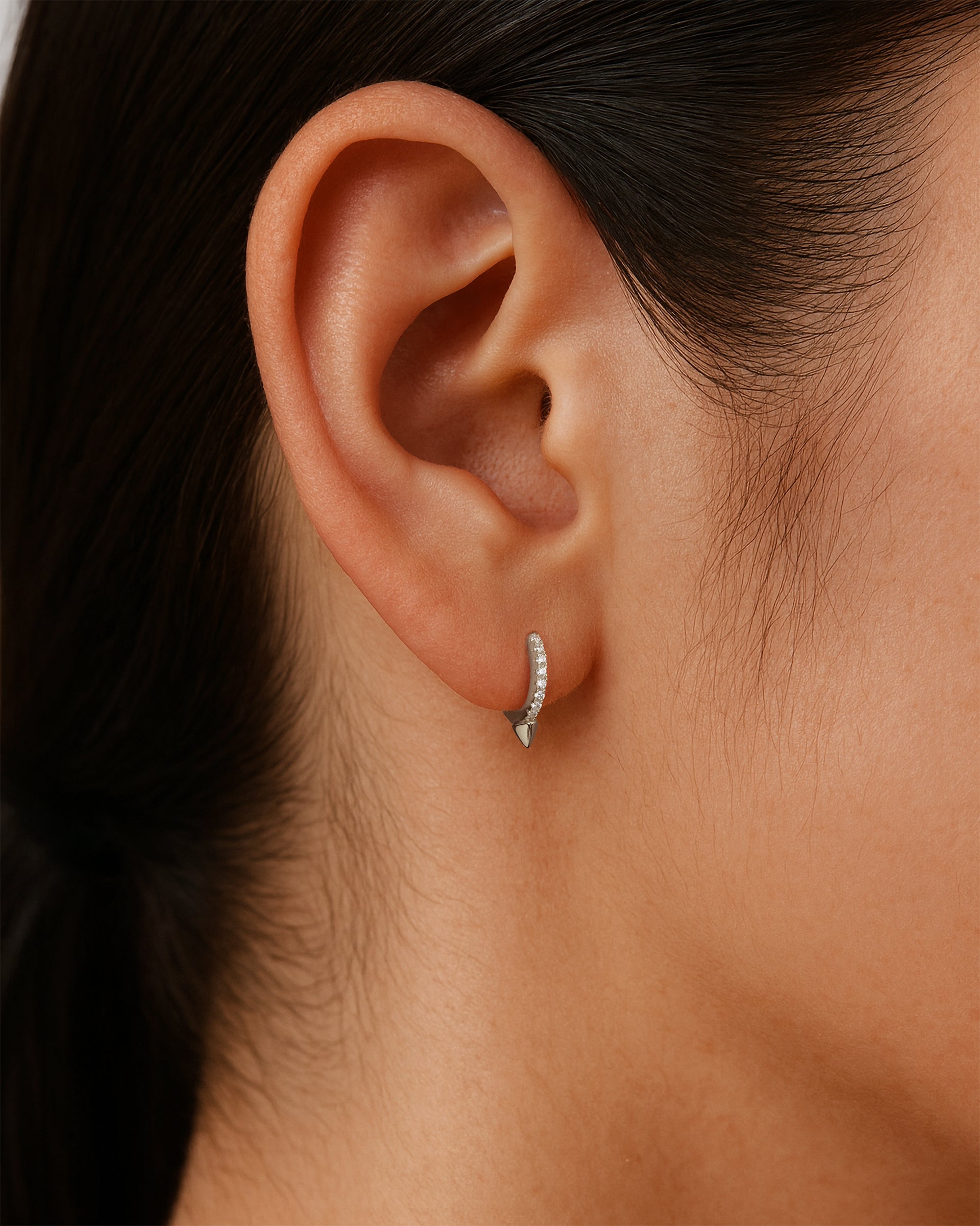 Mini Spike Pave Huggie Hoops in Silver — alternate view