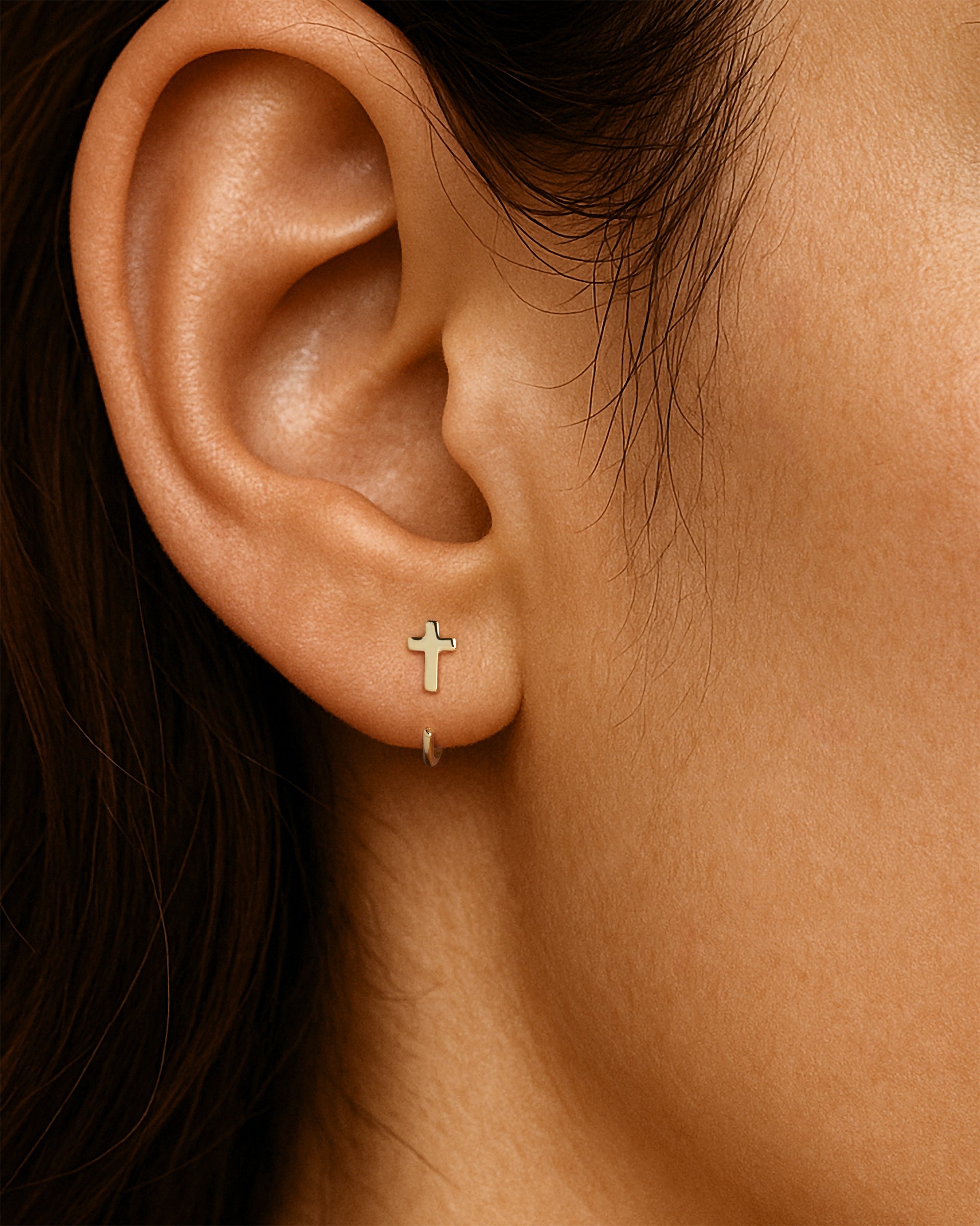 Open Cross Earrings in Gold — alternate view