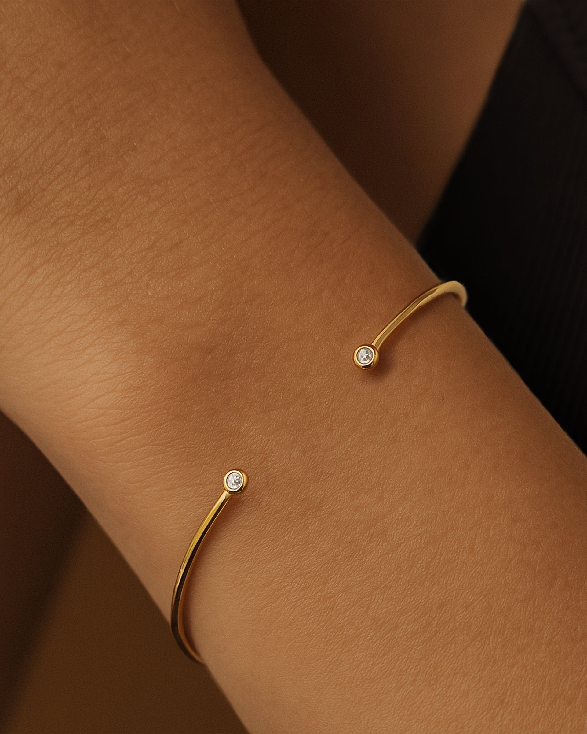 Double Solitaire Open Cuff Bracelet in Gold — alternate view