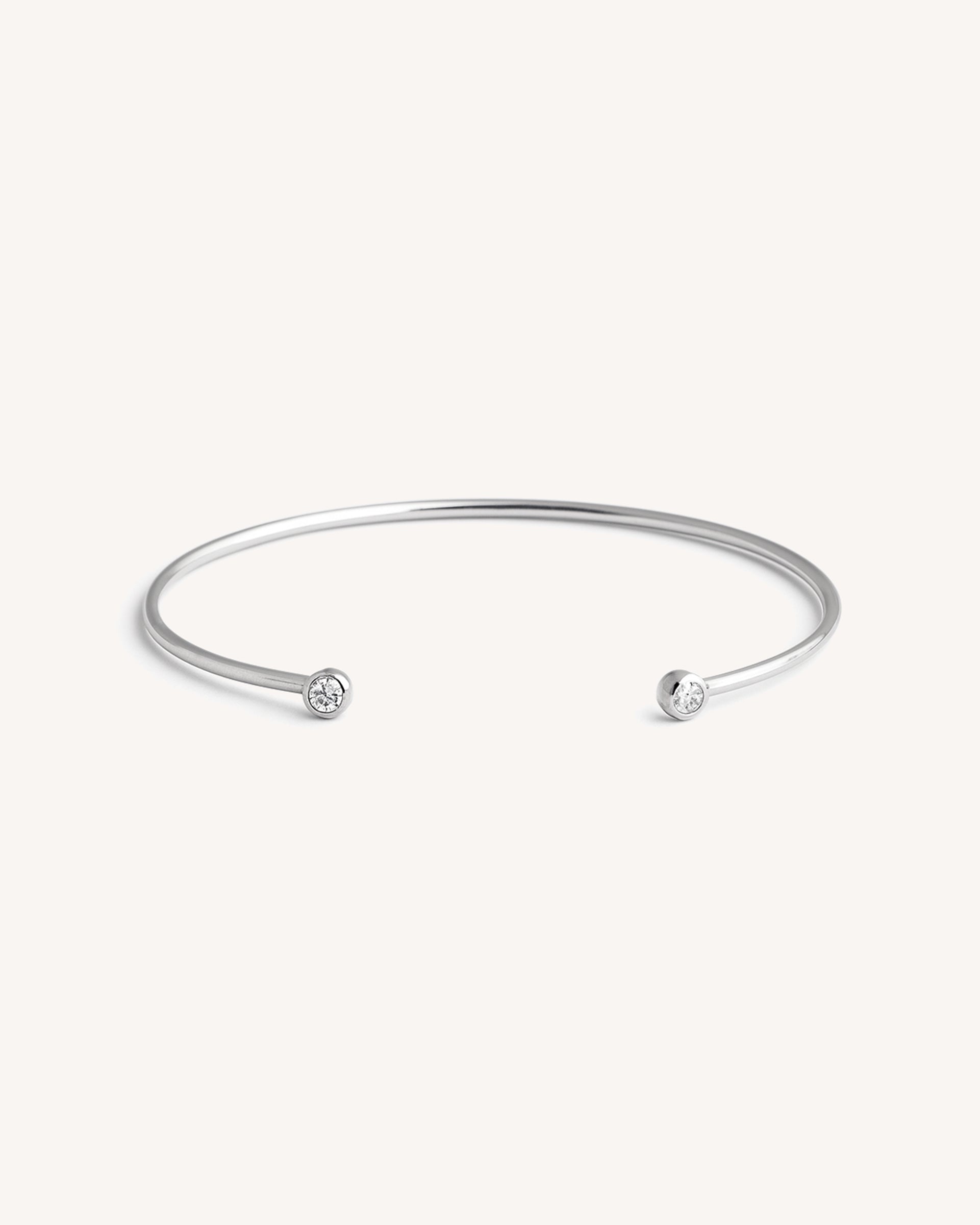 Double Solitaire Open Cuff Bracelet in Silver