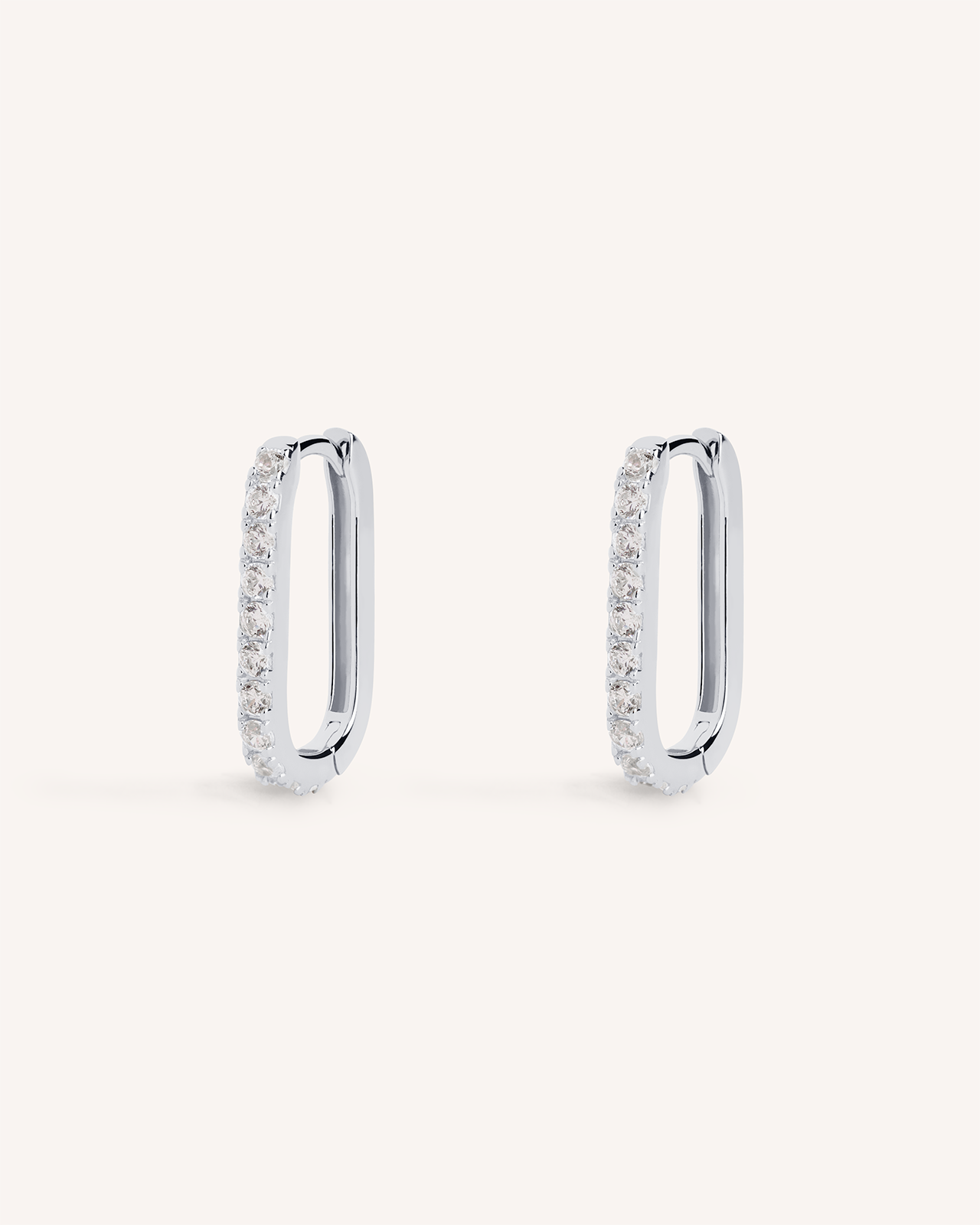 Oval Pave Hoops in Silver