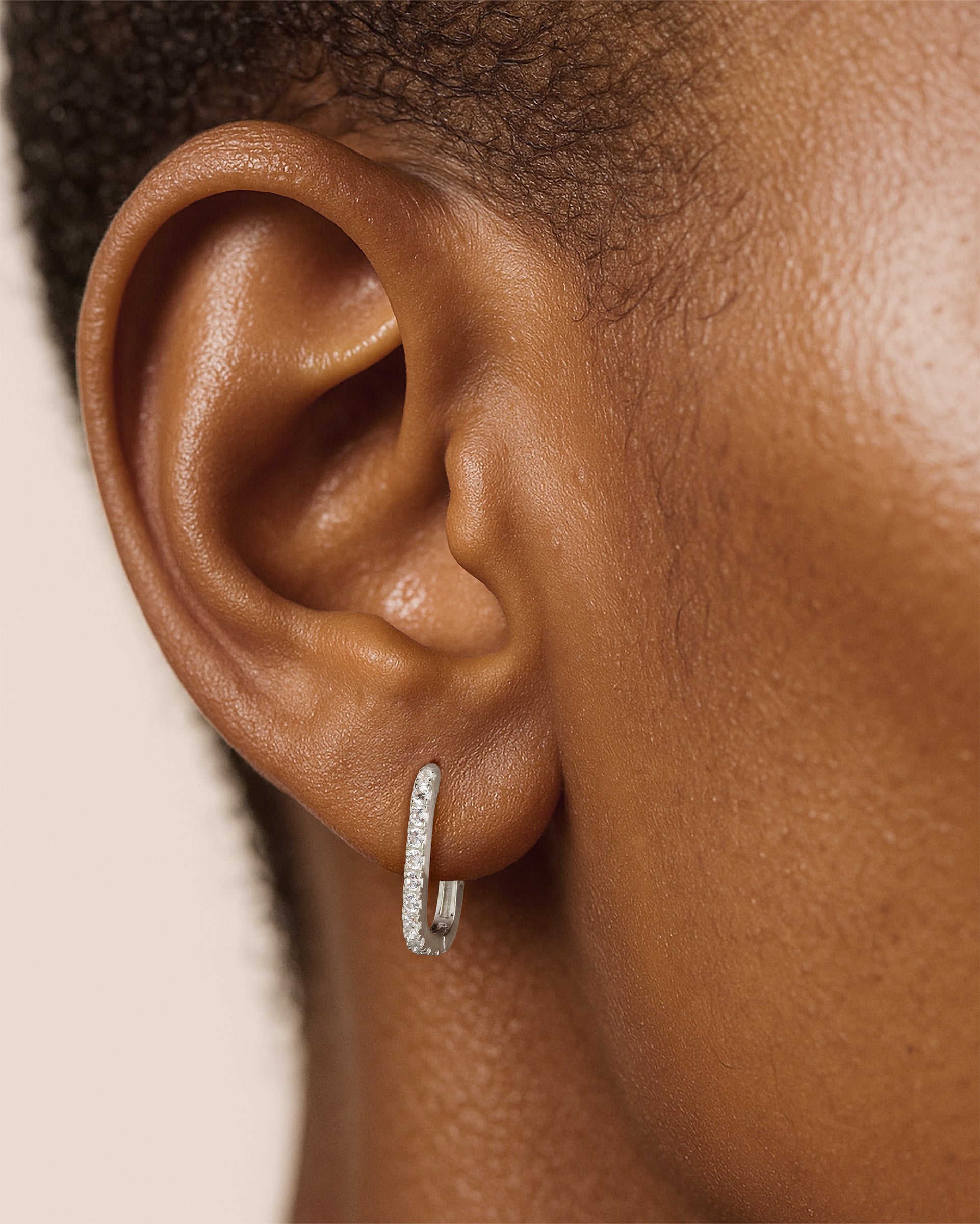 Oval Pave Hoops in Silver — alternate view