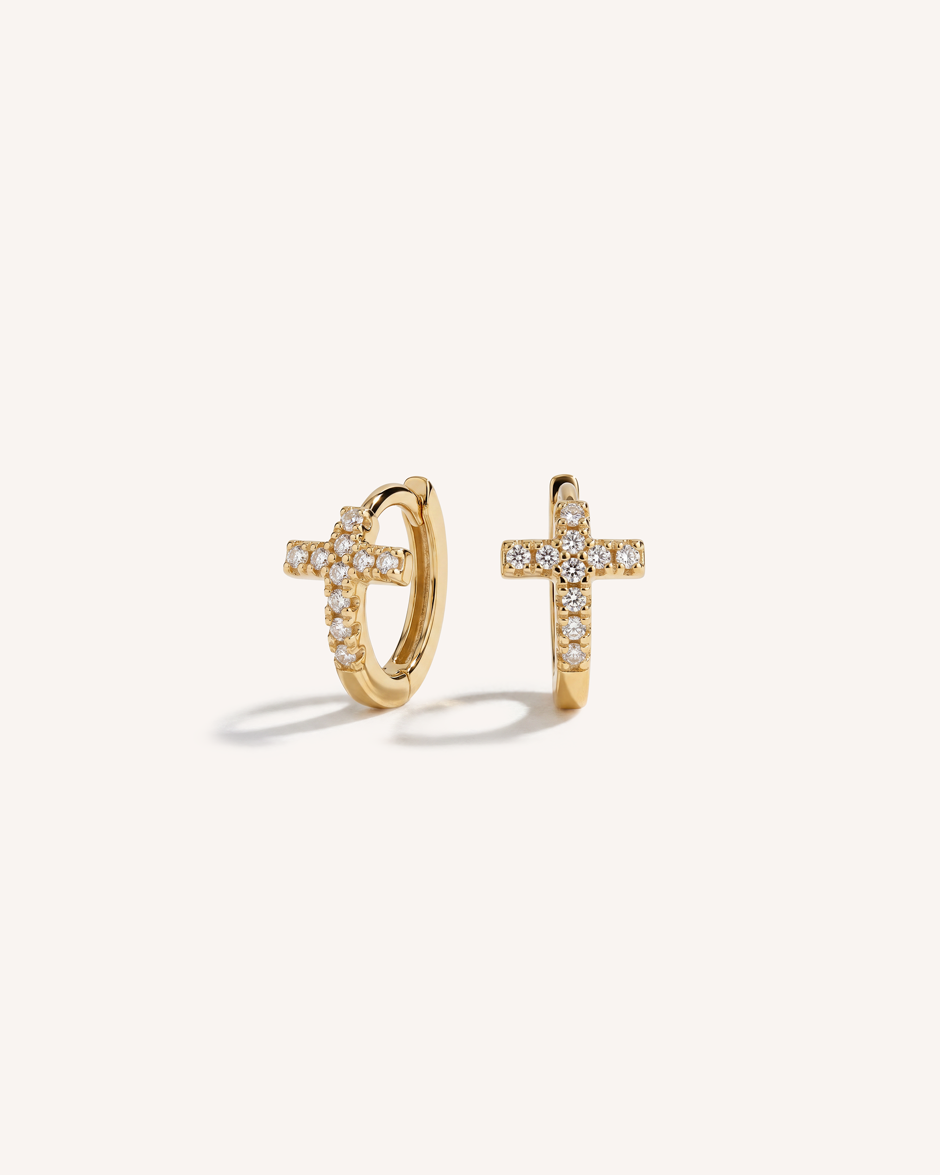 Pave Cross Huggie Hoops in Gold