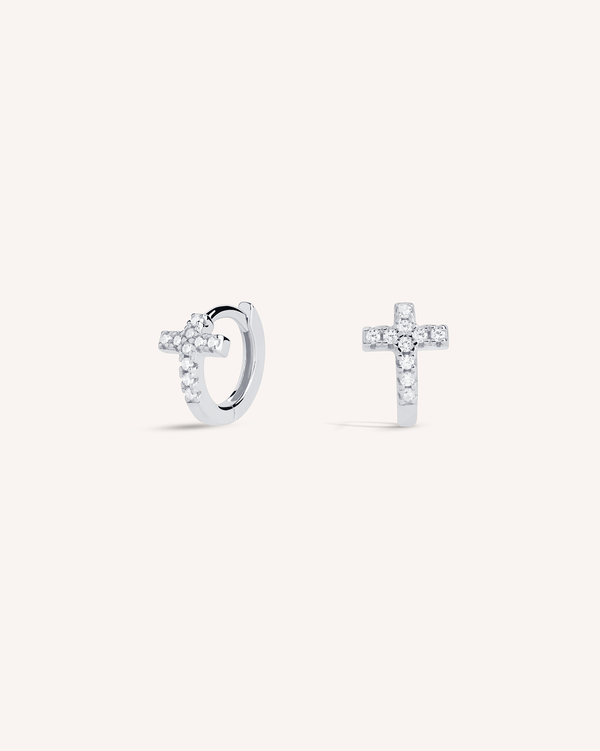 Pave Cross Huggie Hoops