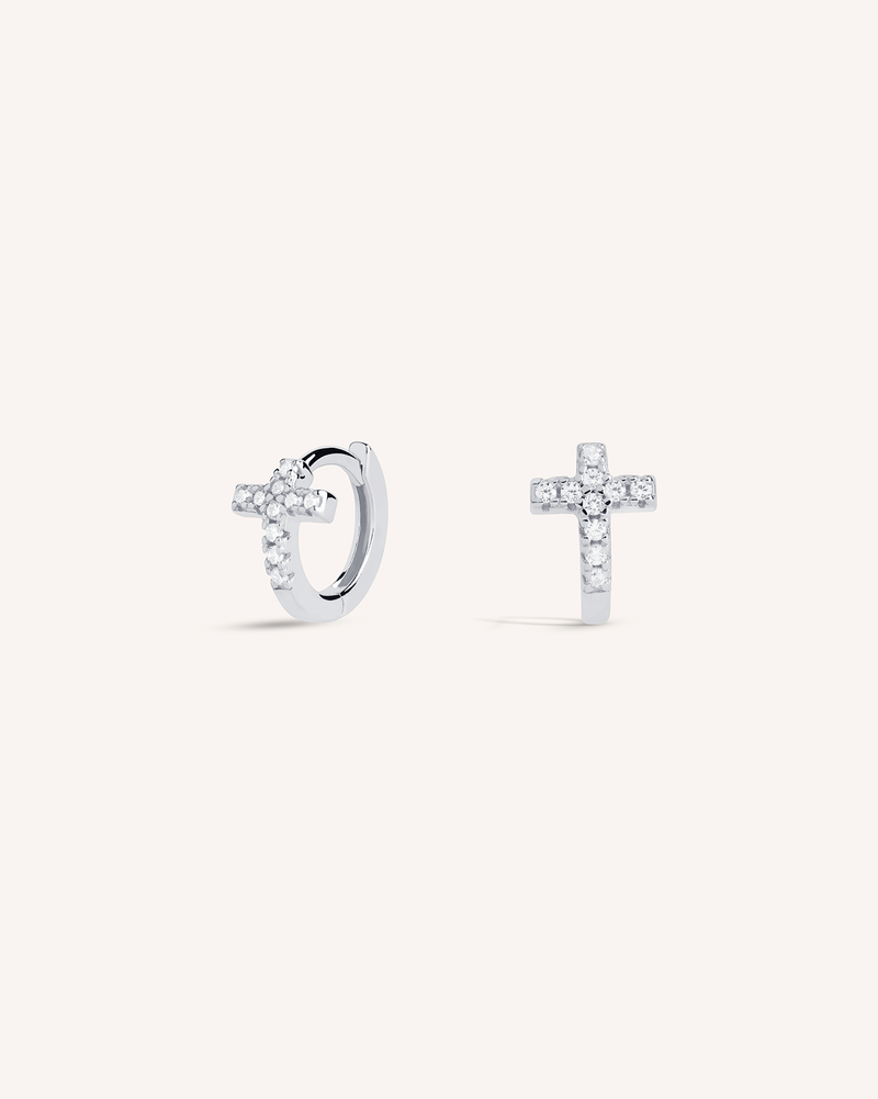 Pave Cross Huggie Hoops