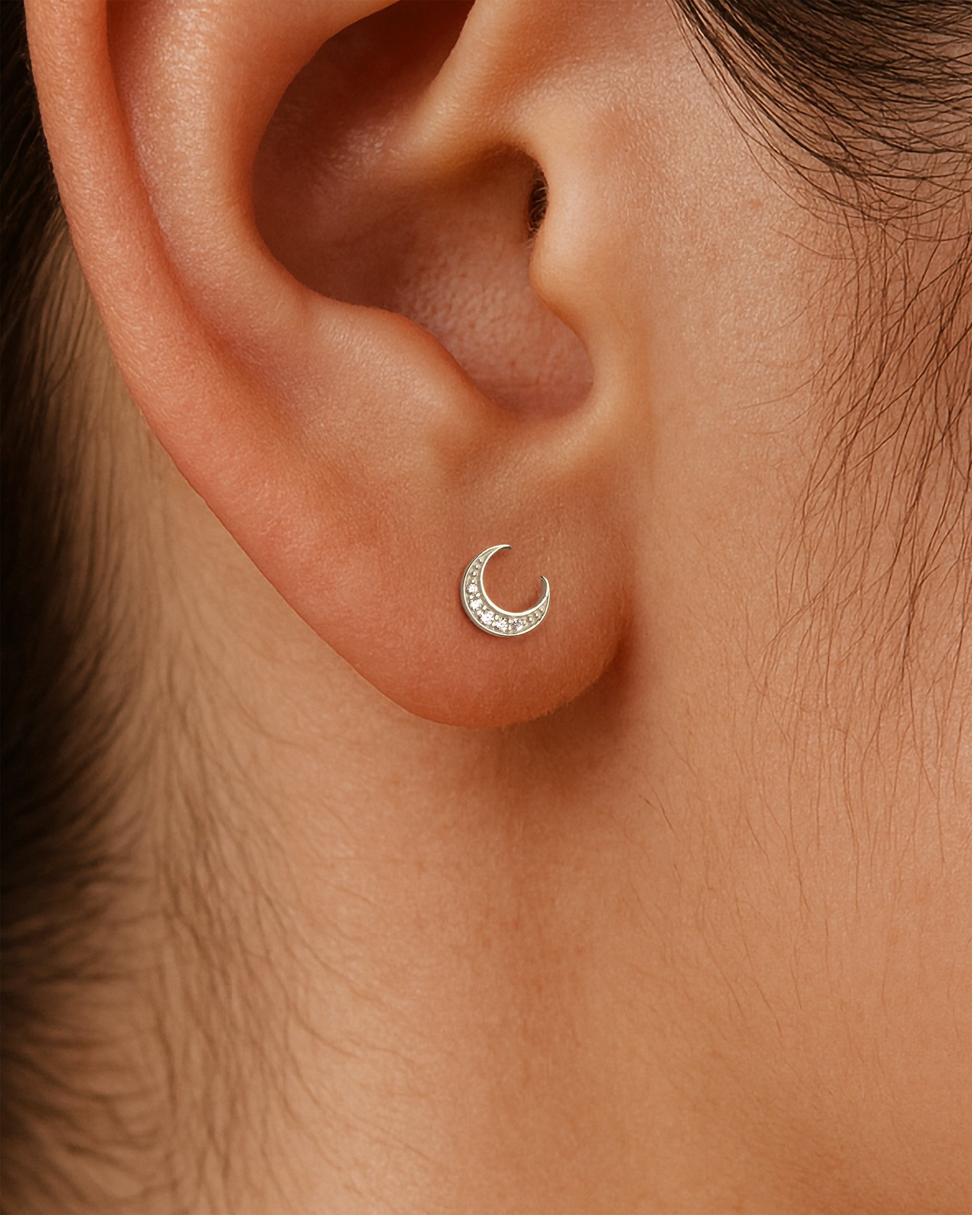 Pave Moon Studs in Silver — alternate view