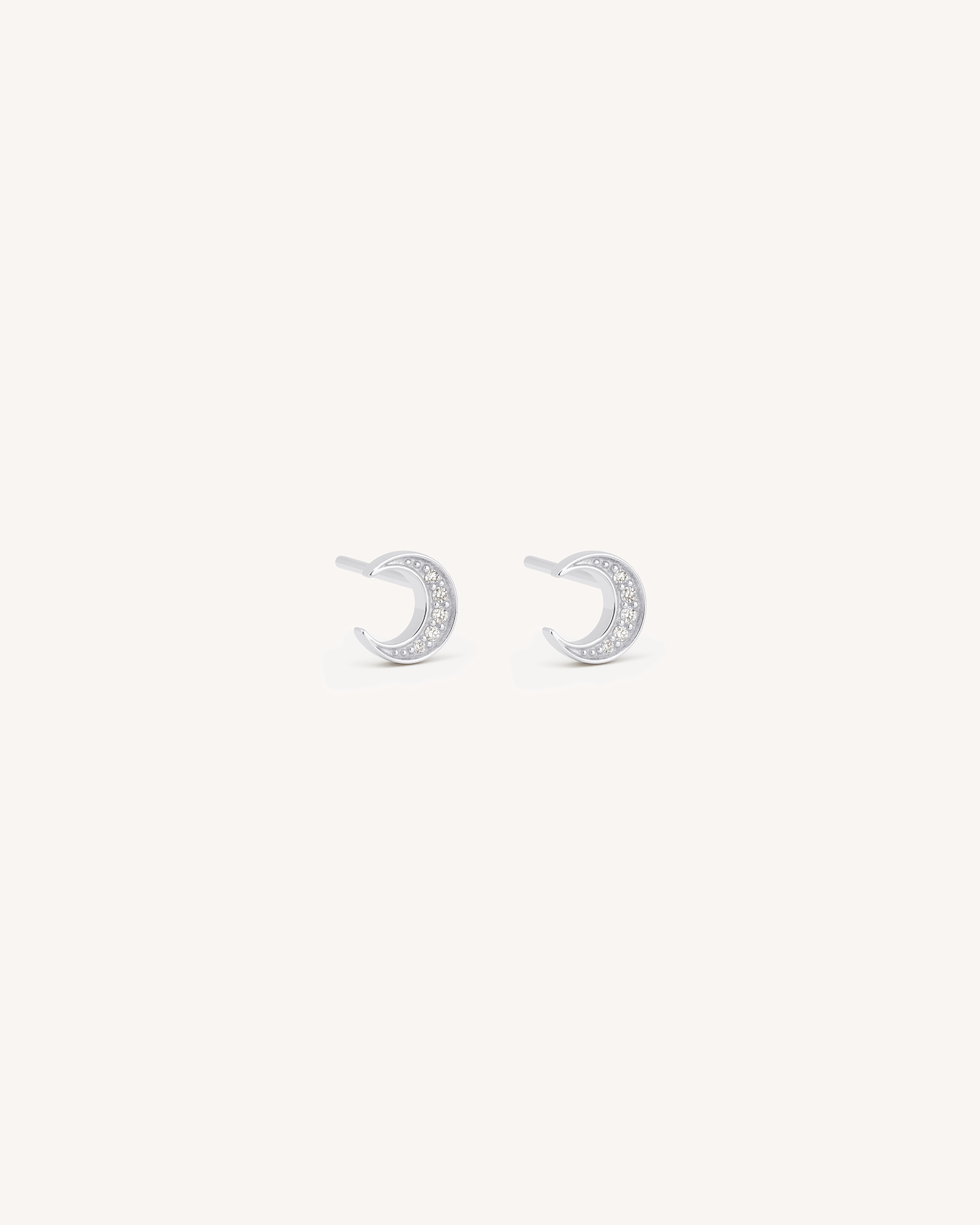 Pave Moon Studs in Silver