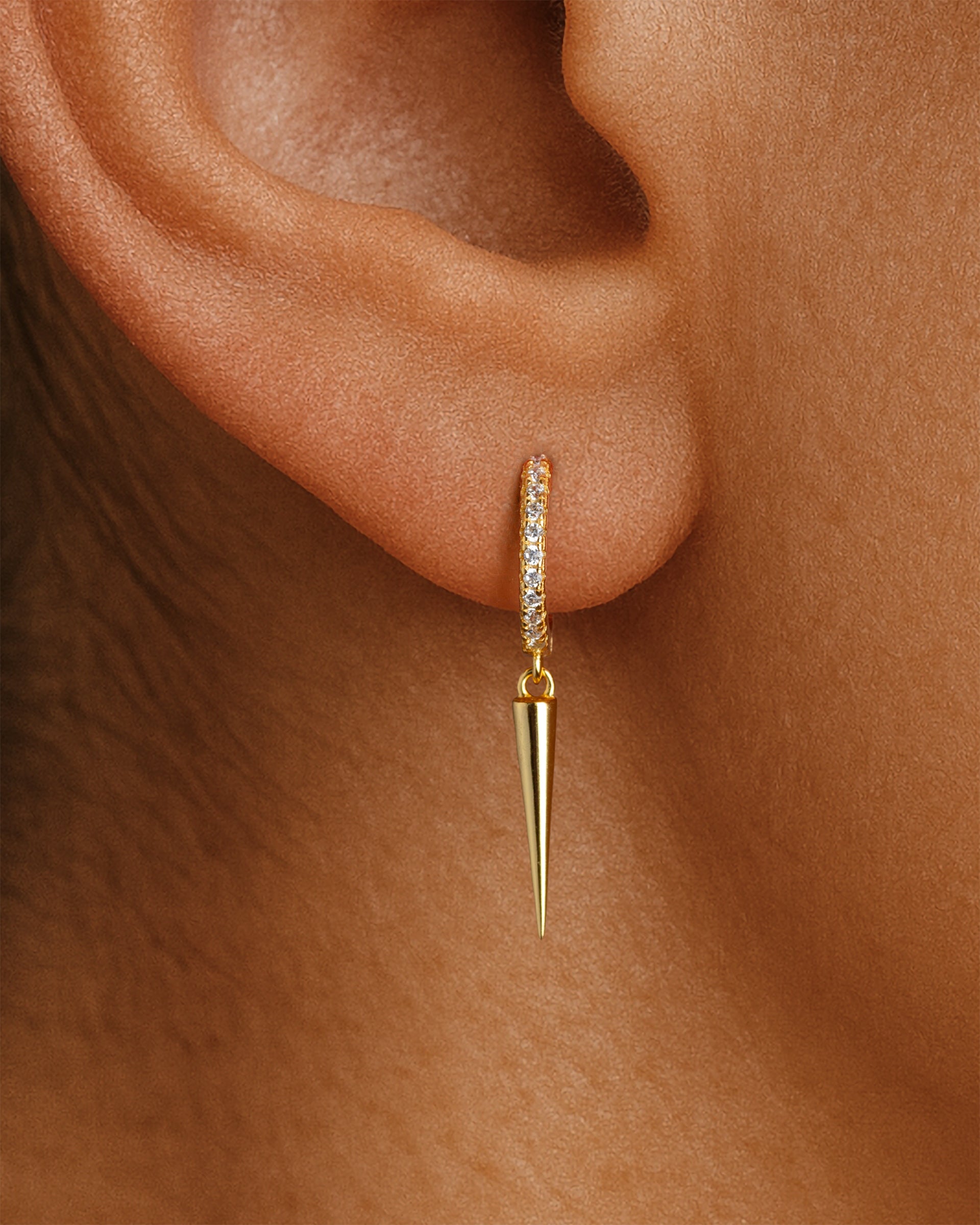 Spike Pave Dangle Huggie Hoops in Gold — alternate view