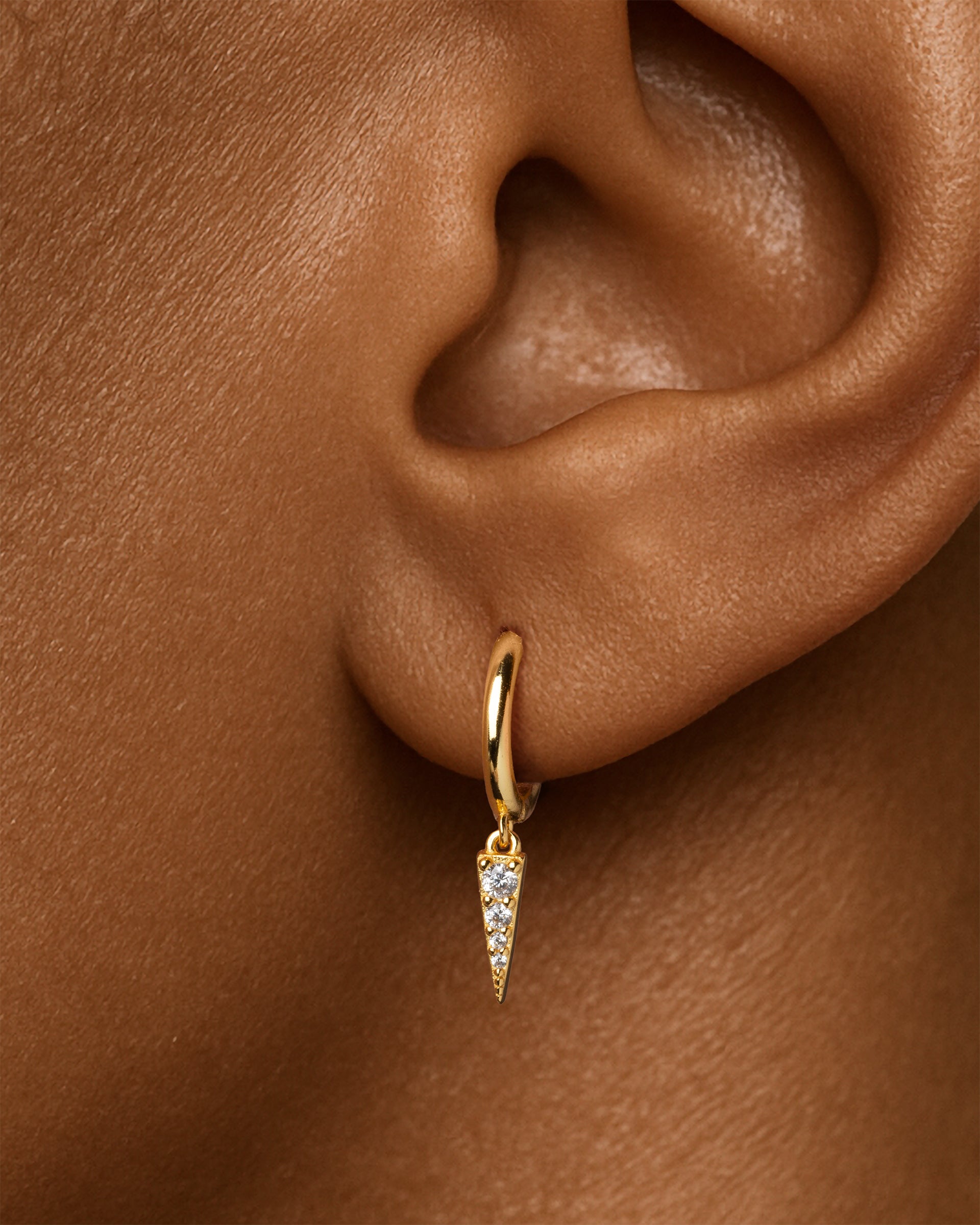 Triangle Pave Dangle Huggie Hoops in Gold — alternate view