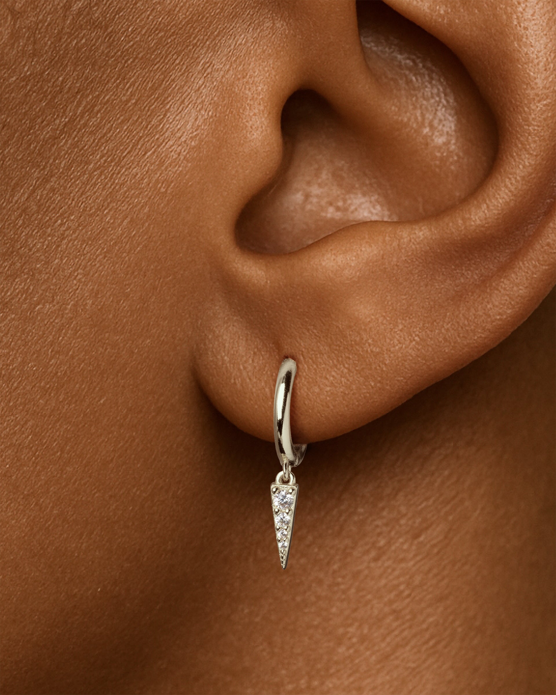 Triangle Pave Dangle Huggie Hoops in Silver — alternate view