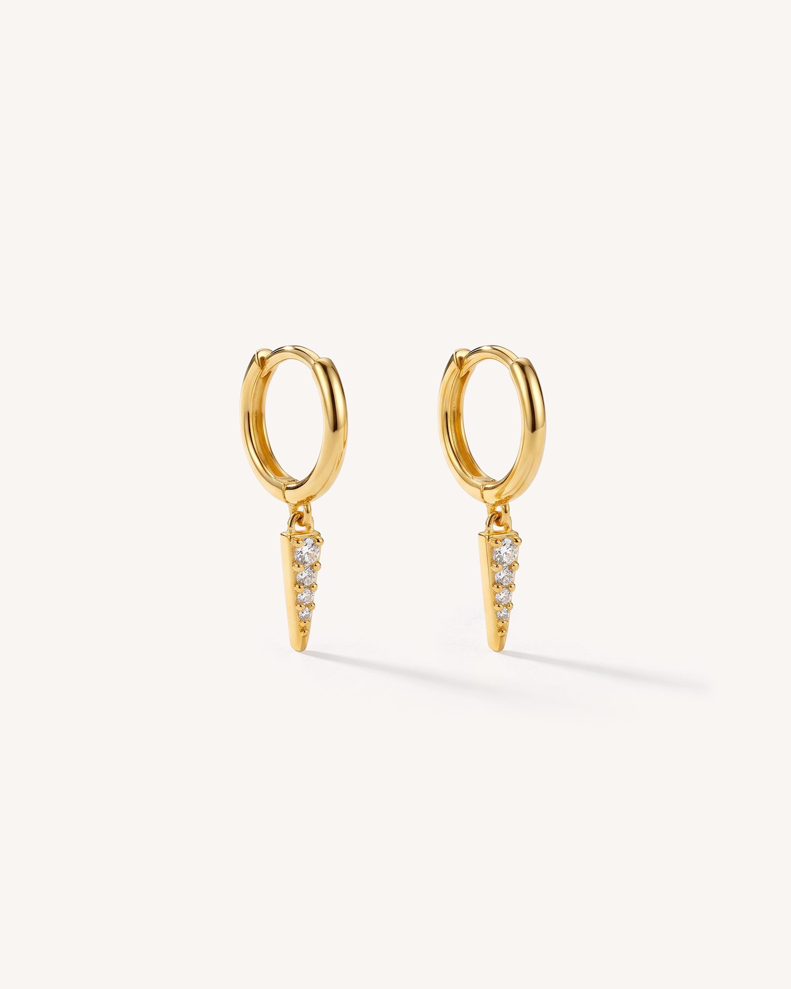 Triangle Pave Dangle Huggie Hoops in Gold