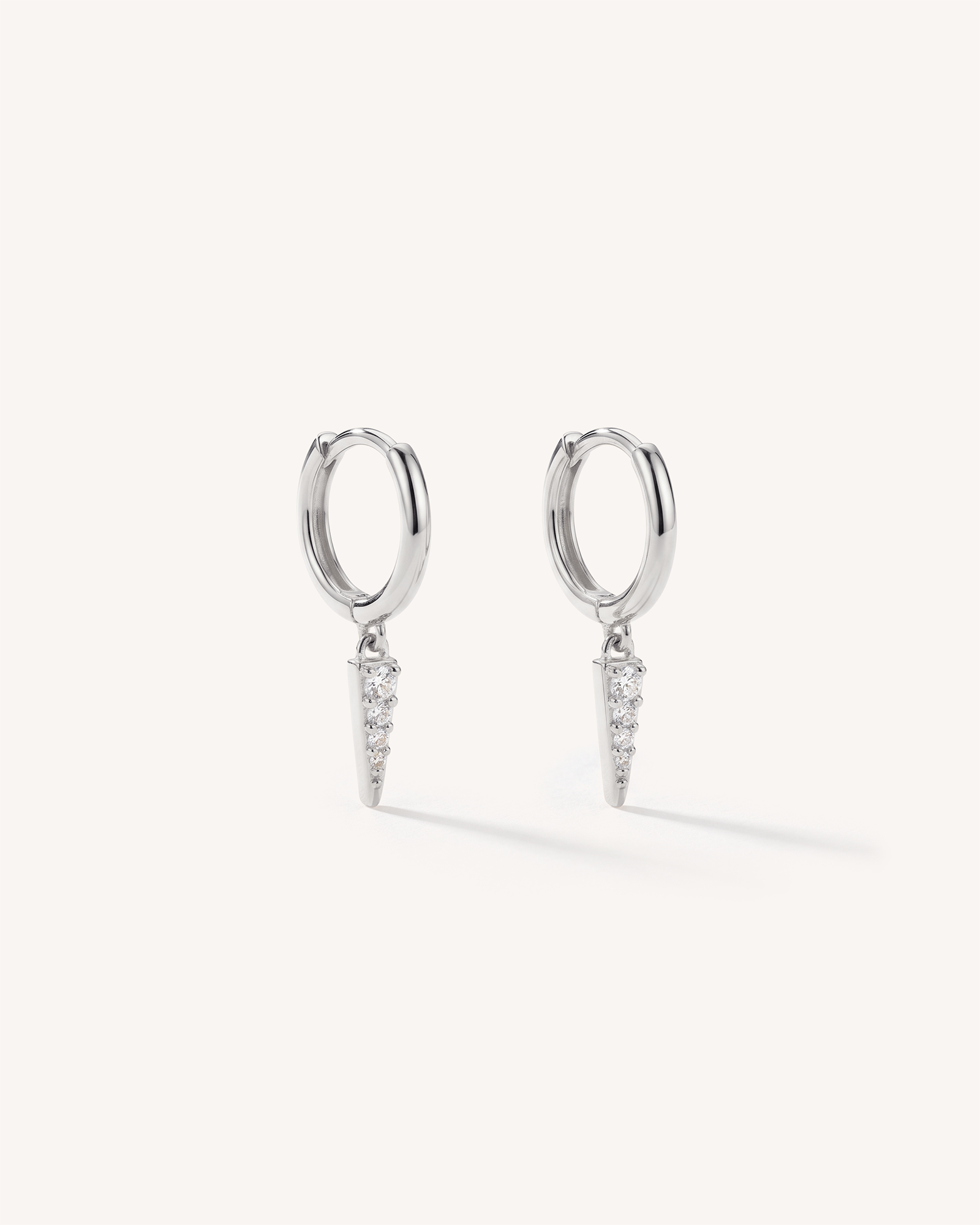Triangle Pave Dangle Huggie Hoops in Silver