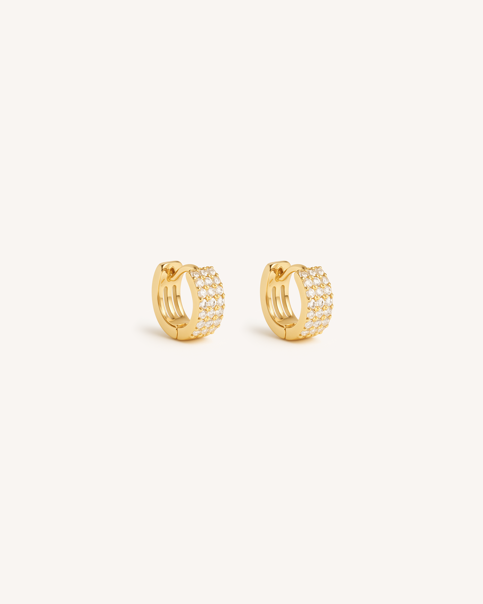 Pave Triple Row Huggie Hoops in Gold
