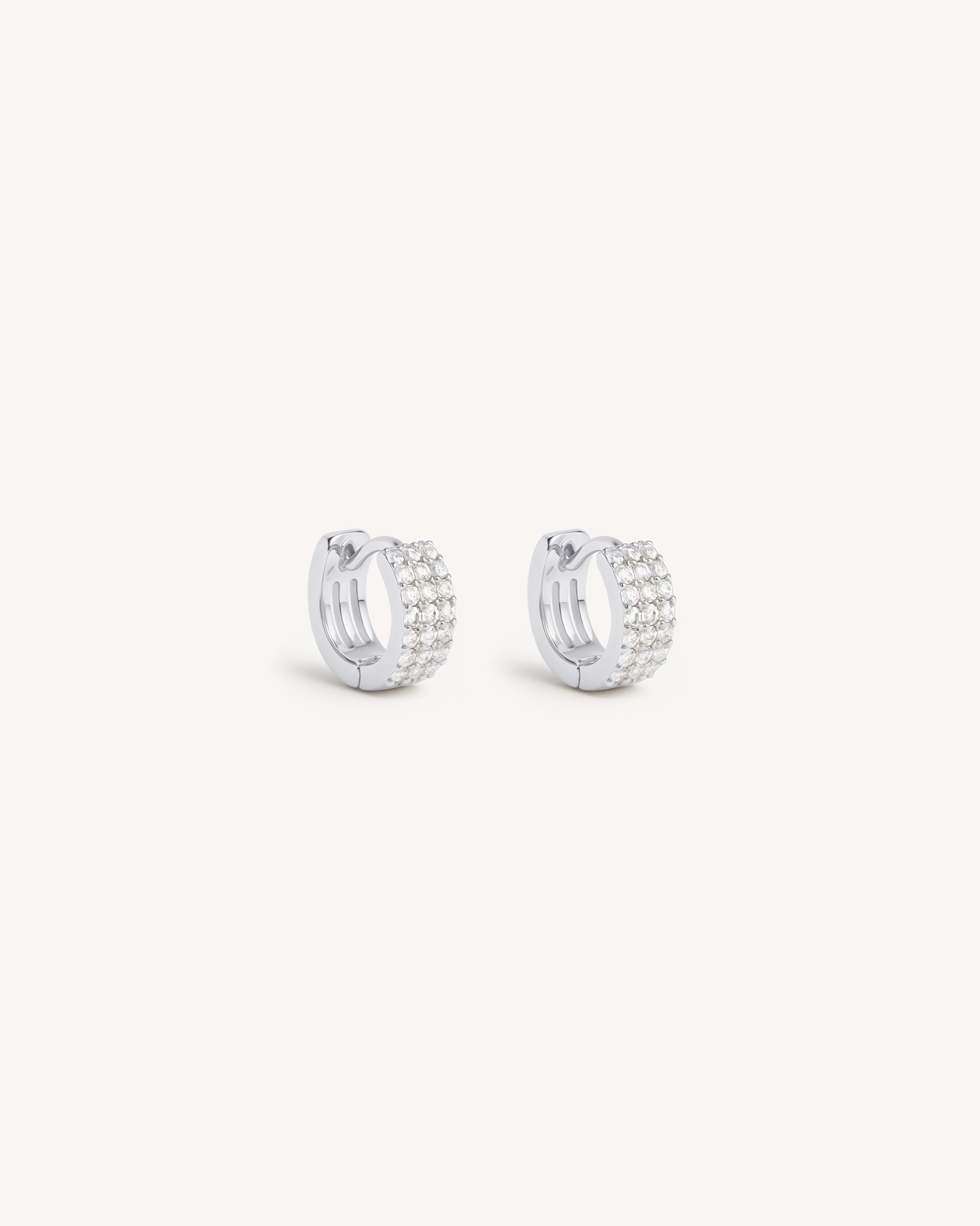 Pave Triple Row Huggie Hoops in Silver