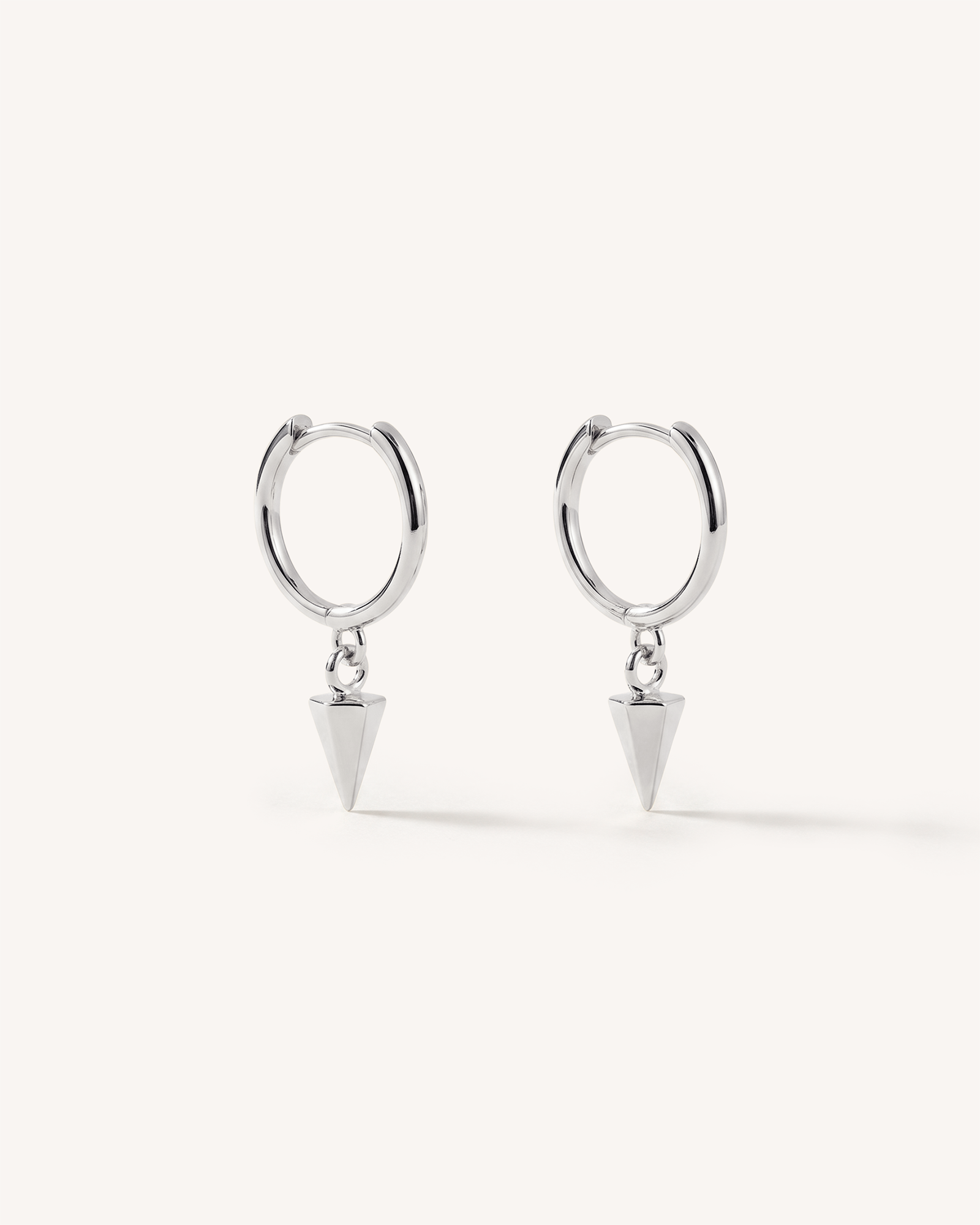Pyramid Dangle Huggie Hoops in Silver