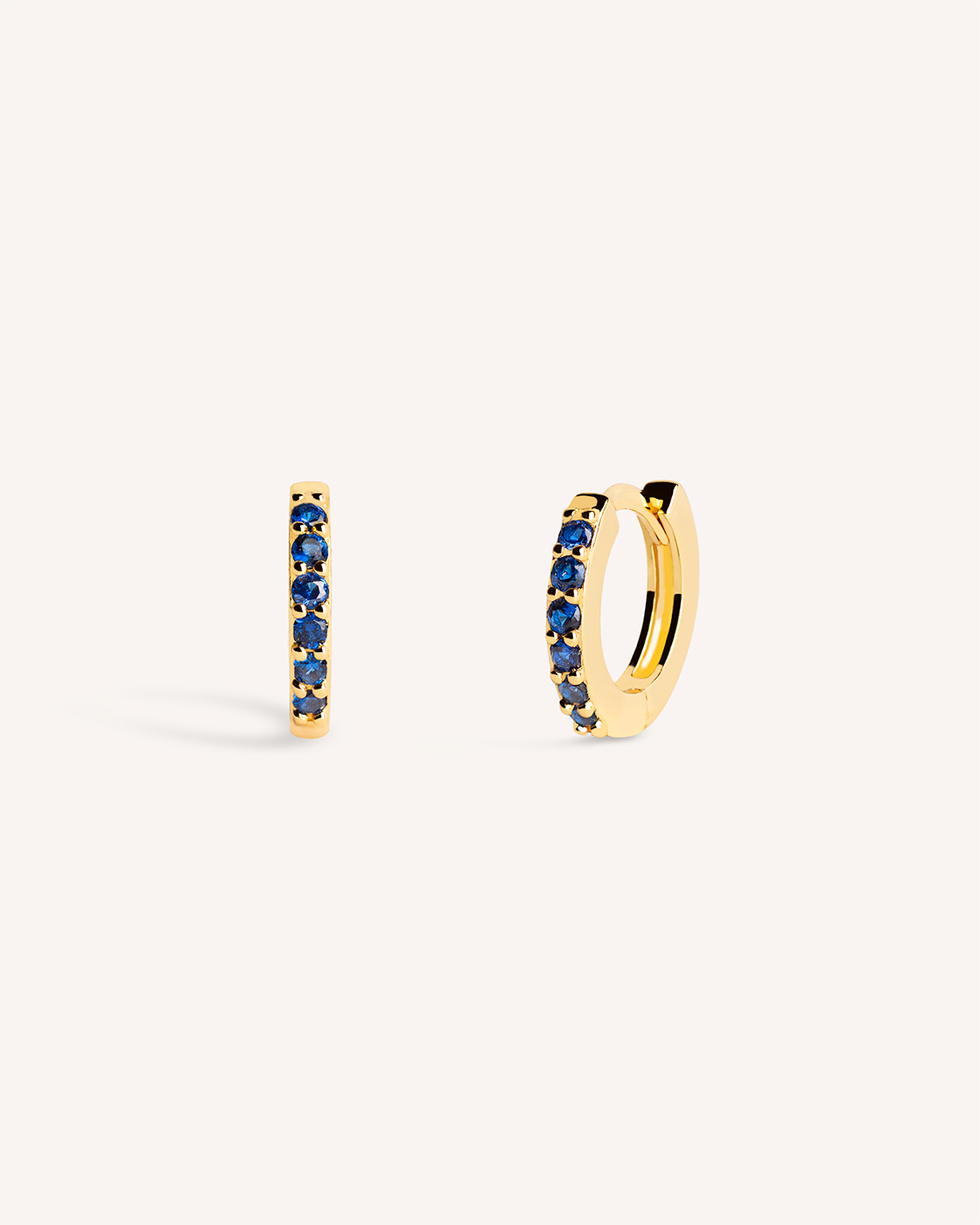 Mini Pave Huggie Hoops in Gold — Sapphire
