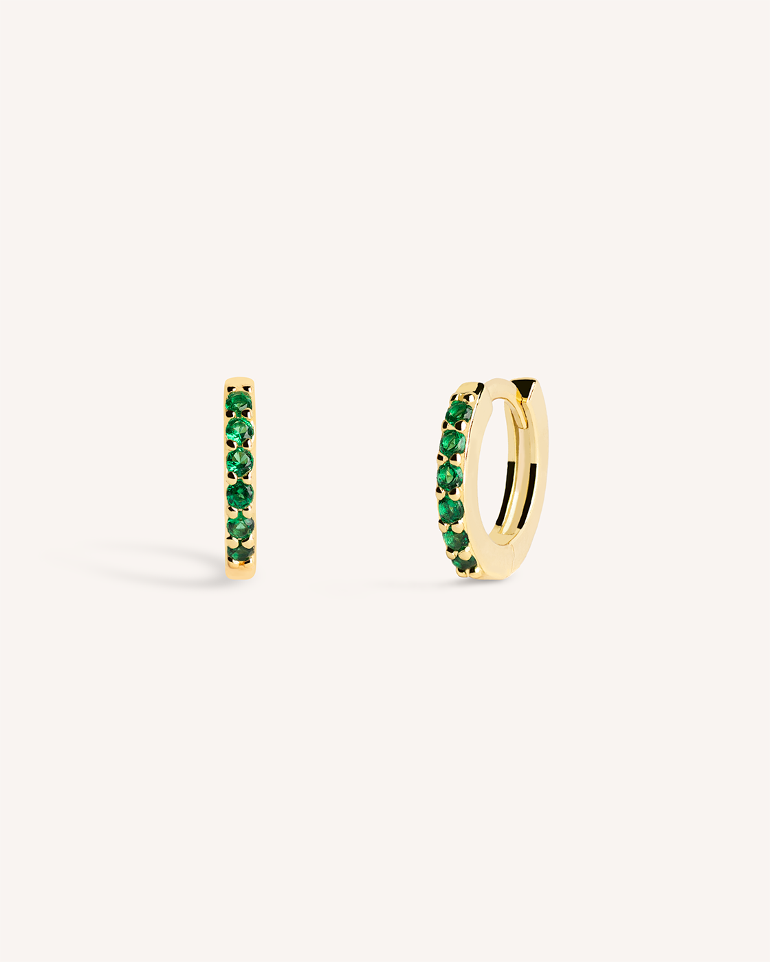 Mini Pave Huggie Hoops in Gold — Emerald