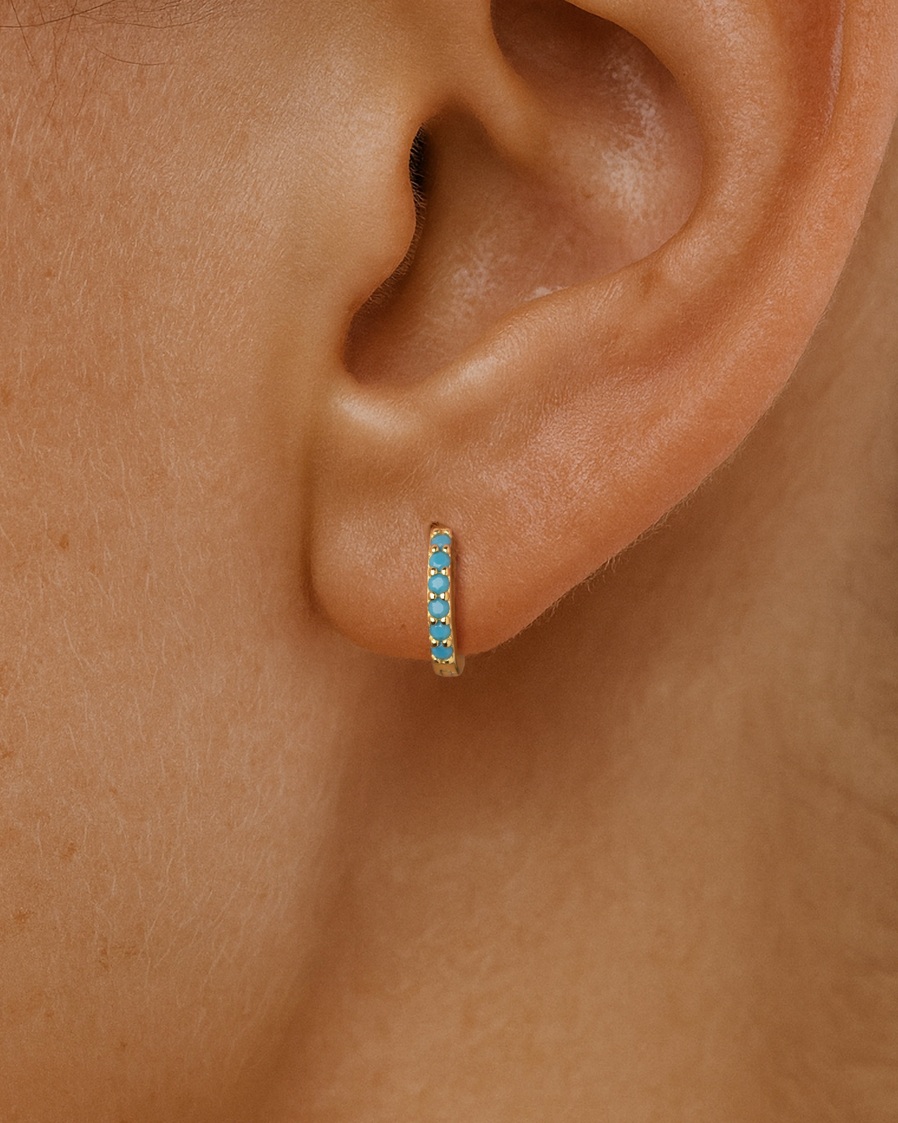 Mini Pave Huggie Hoops in Gold — Turquoise — alternate view