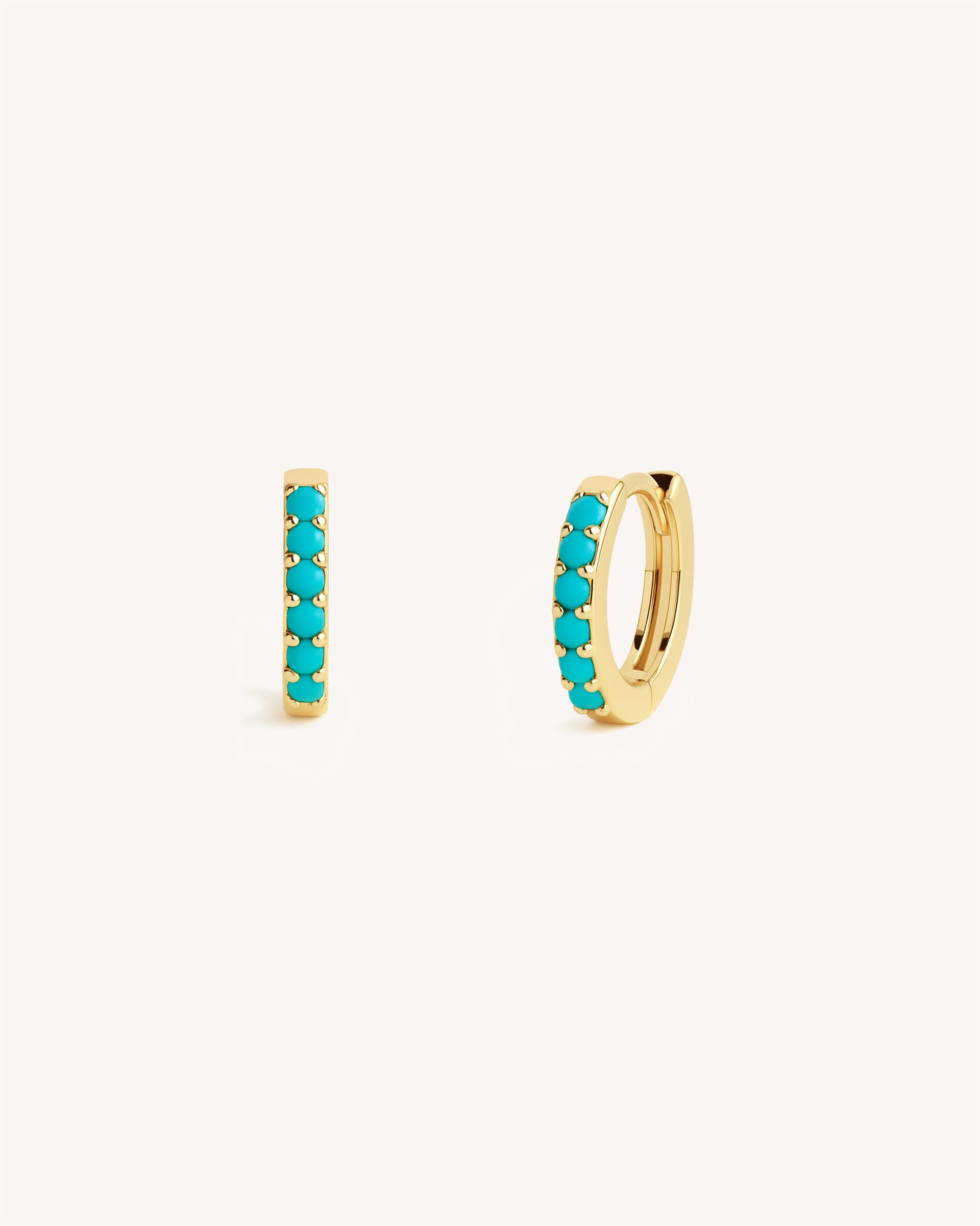 Mini Pave Huggie Hoops in Gold — Turquoise