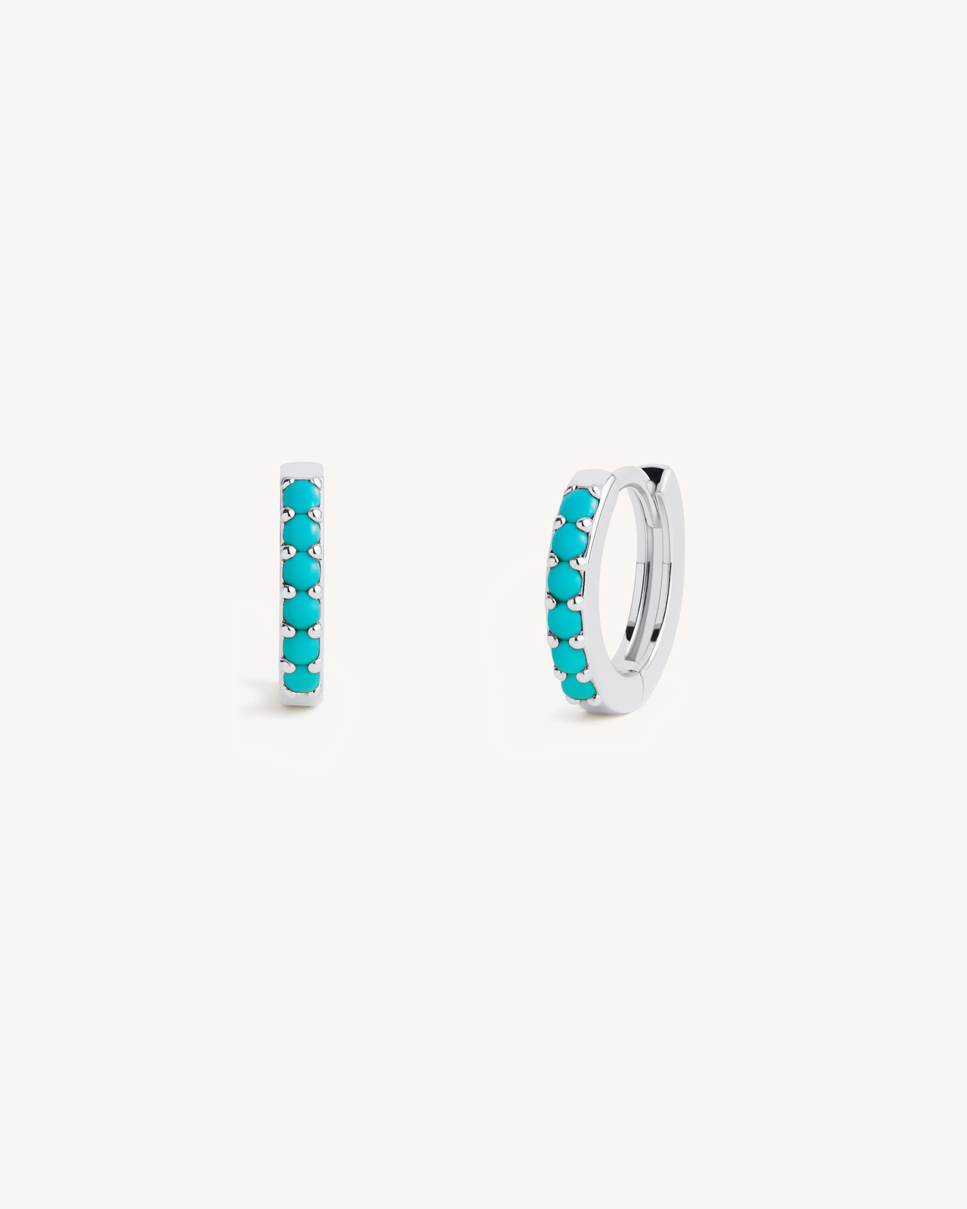 Mini Pave Huggie Hoops in Silver — Turquoise