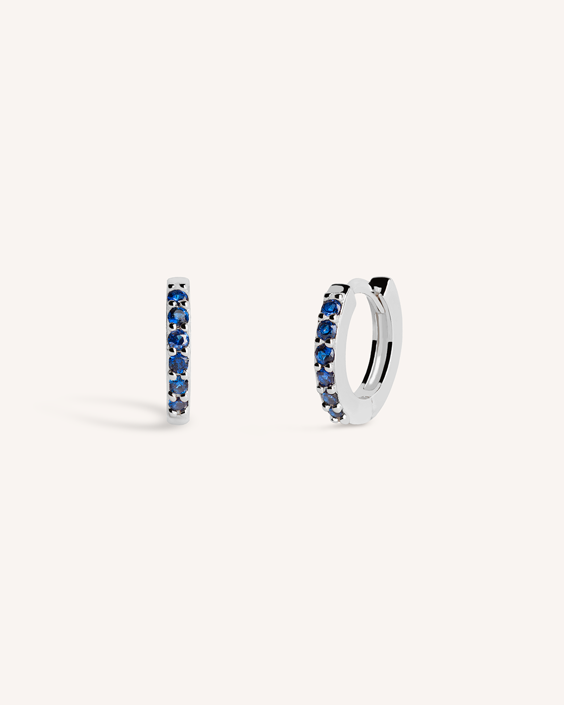 Mini Pave Huggie Hoops in Silver — Sapphire