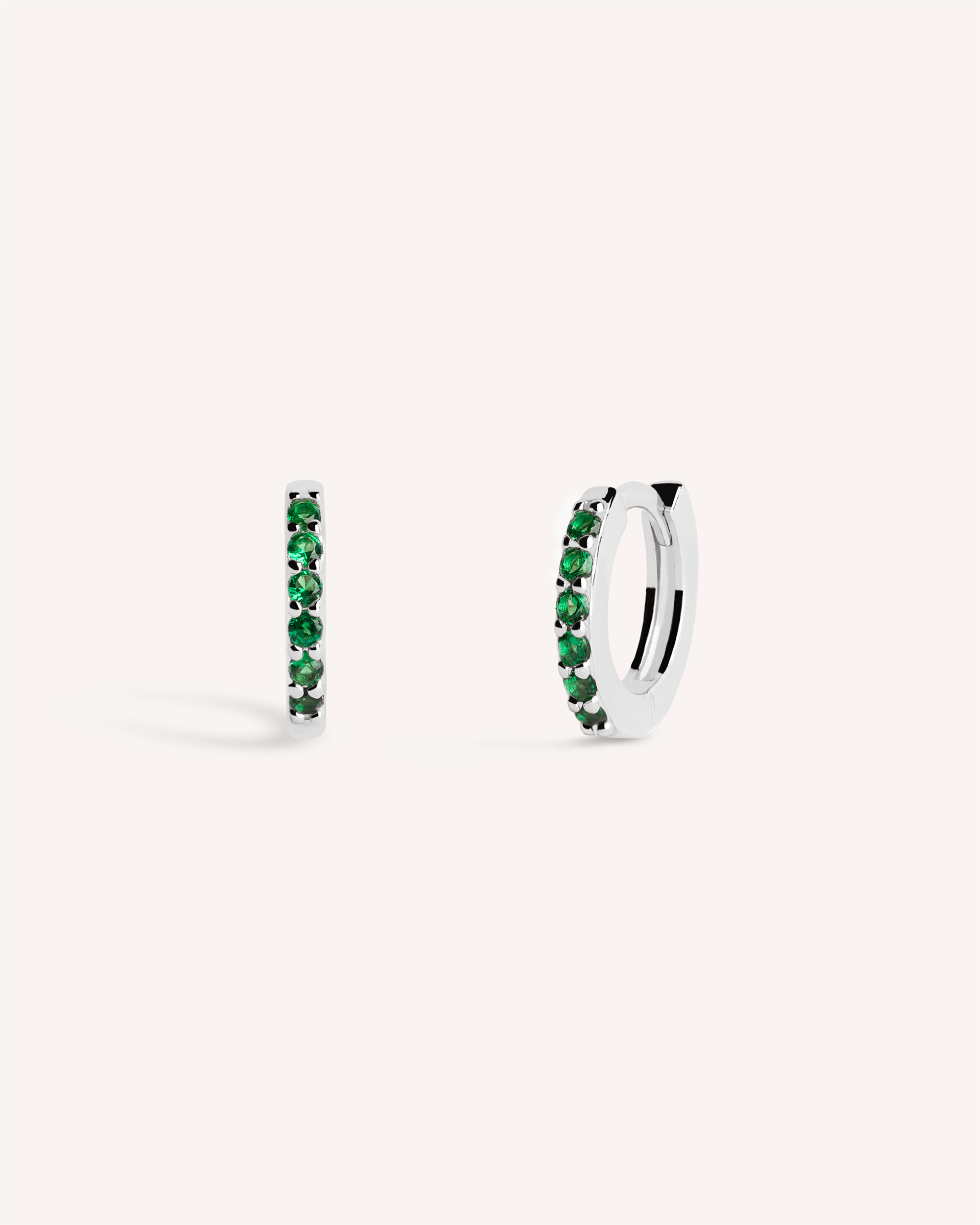 Mini Pave Huggie Hoops in Silver — Emerald