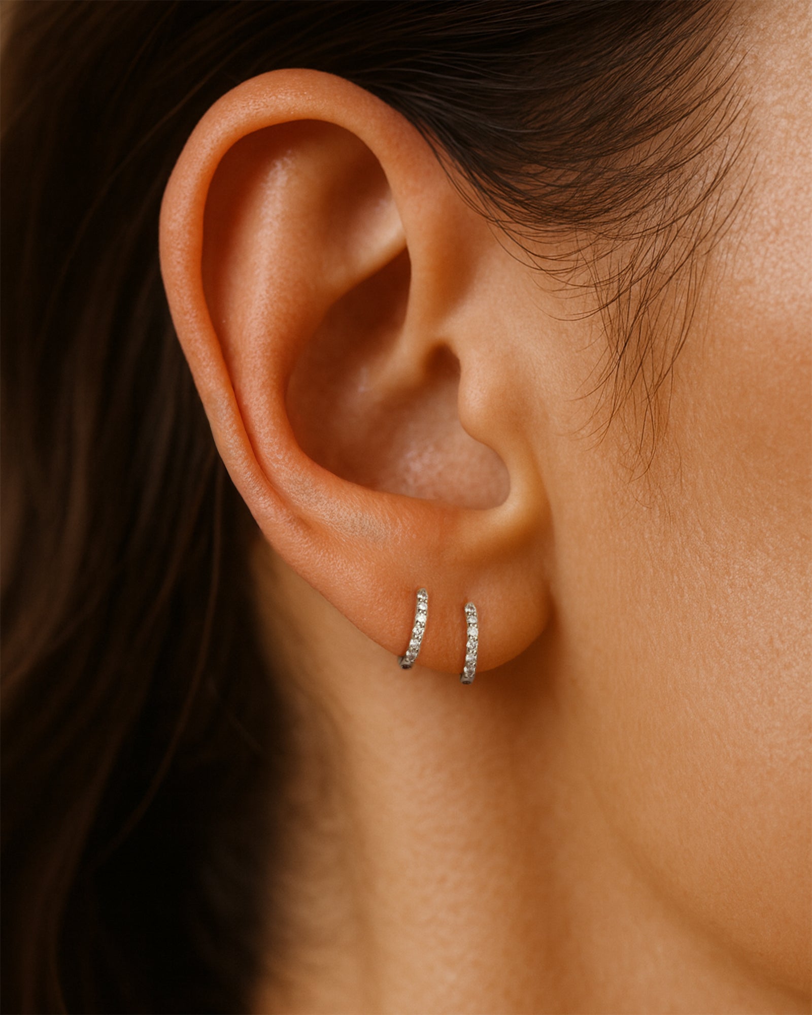 Classic Mini Pave Huggie Hoops in Silver — Crystal — alternate view